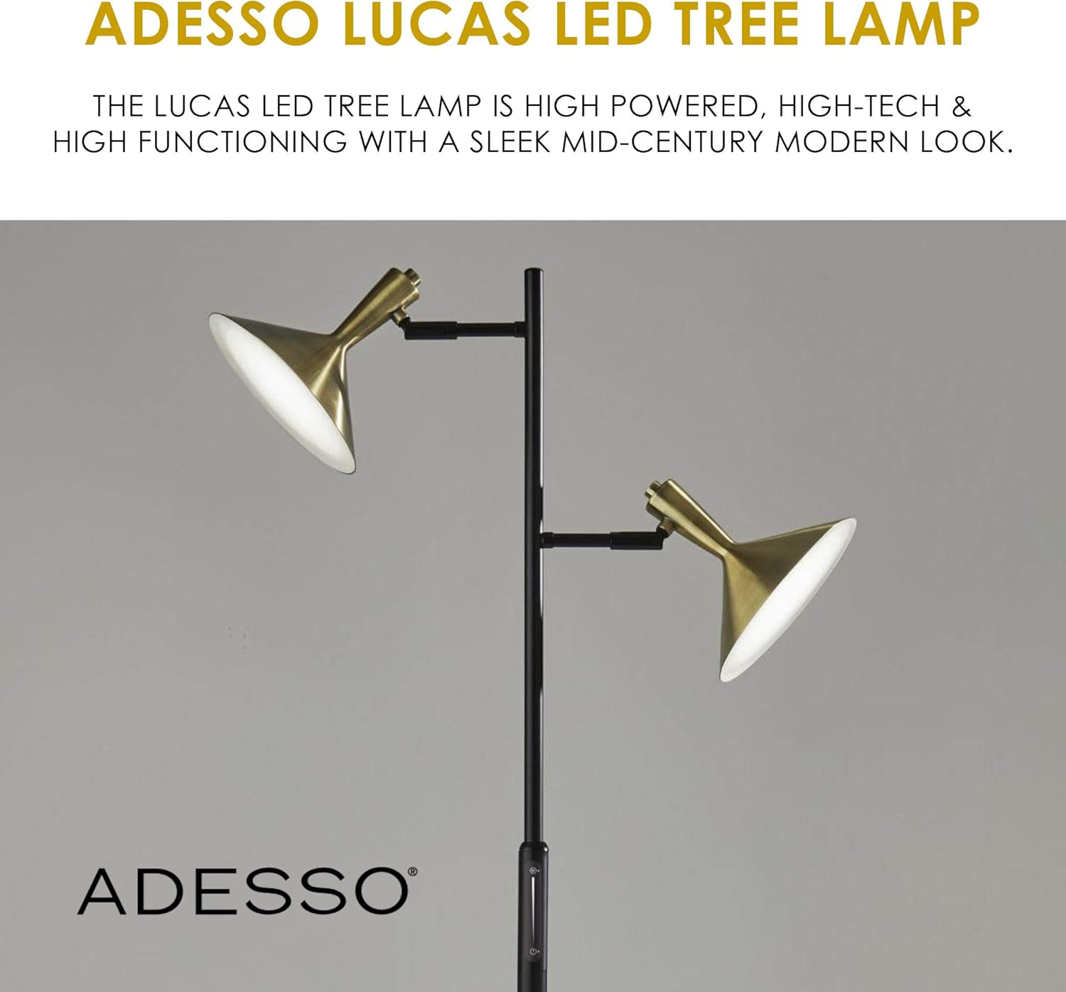 Adesso Lucas LED Tree Lamp, Black with Antique Brass