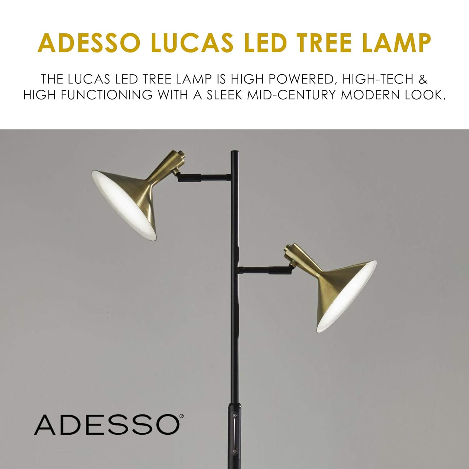 Adesso Lucas Lámpara de Árbol LED, Negra con Latón Antiguo