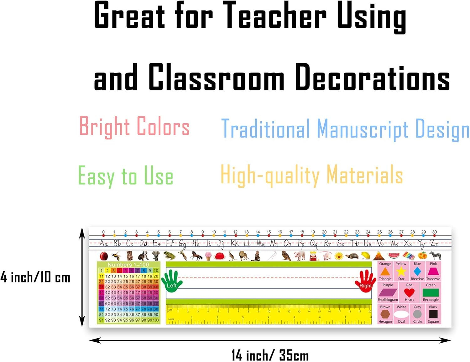 Name Plates for Desk, Colorful Traditional Manuscript Nameplates, Self-Adhesive Desk Tags for School Classroom Decorations and Teachers Using(14X4 inch,40 Pieces)