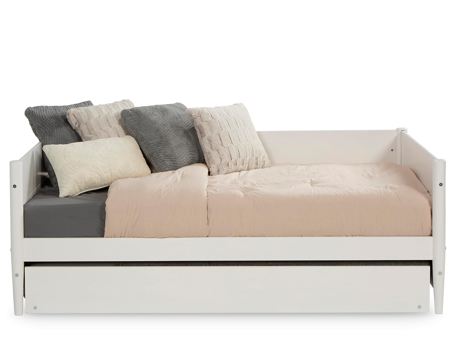 Camaflexi Mid-Century Wood Storage Twin Size Daybed with Trundle White