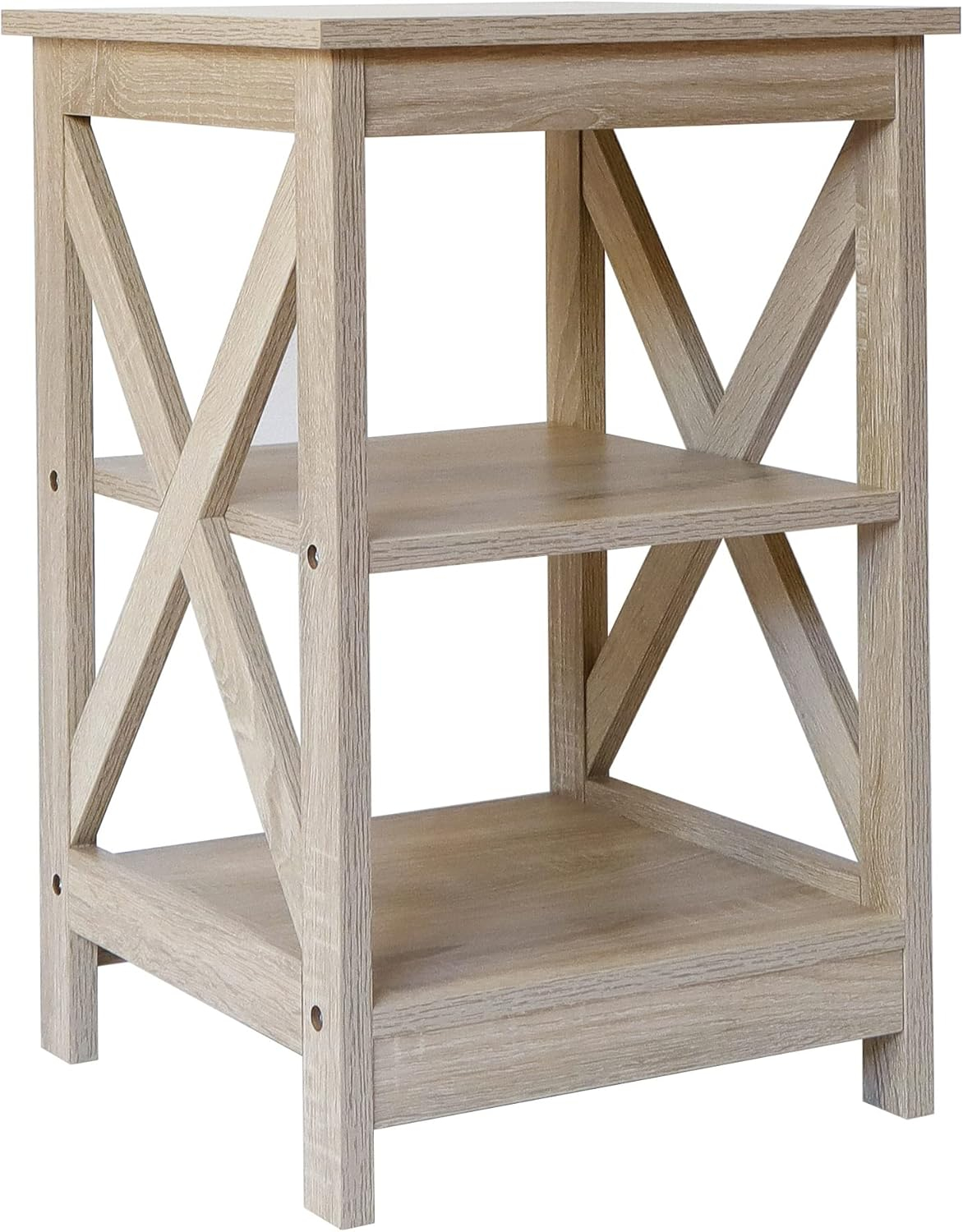 Rainbow Sophia Side Table, Modern Farmhouse Wood End Table with 3-Tier Storage, Rustic Wood