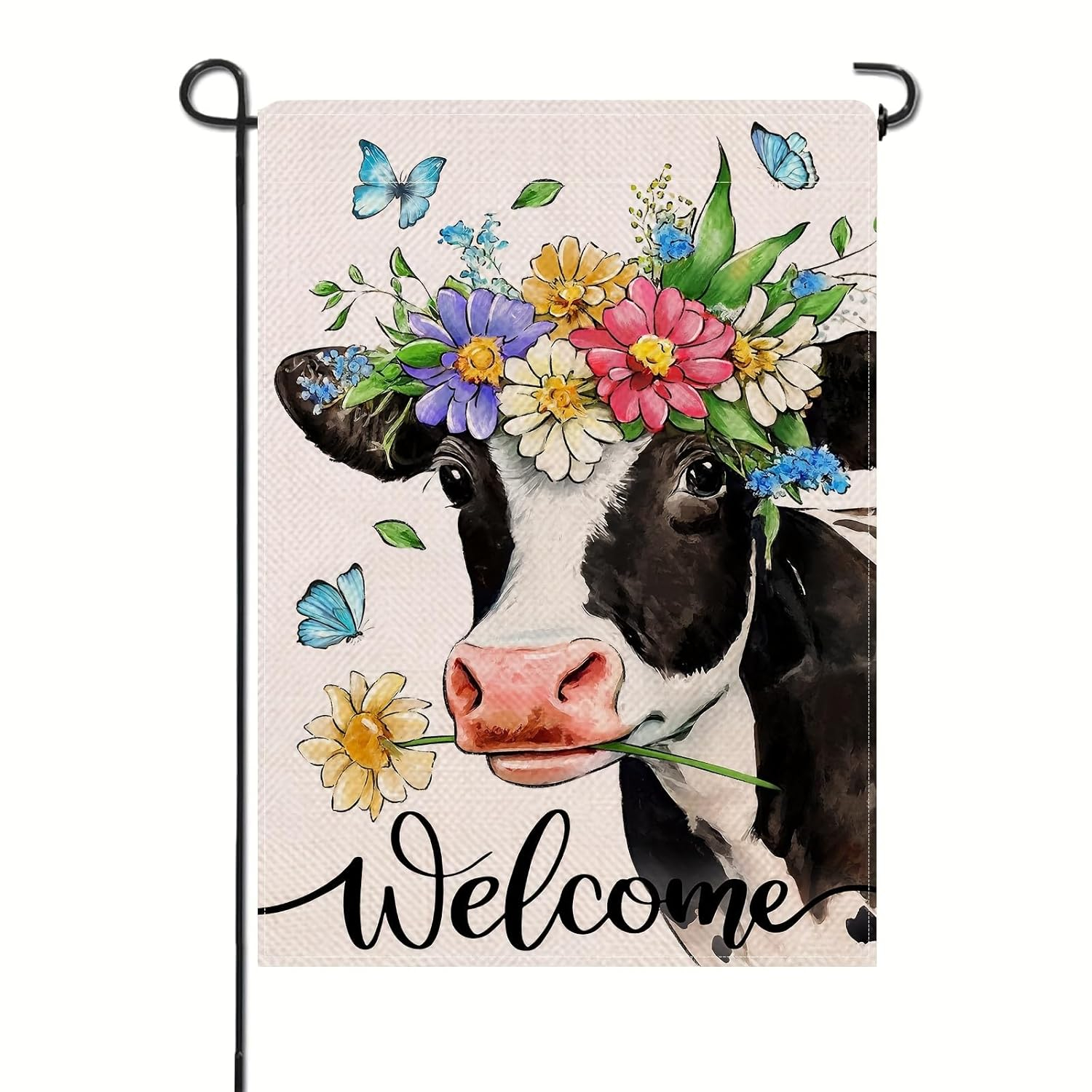 Spring Welcome Cow Garden Flag 12 x 18 inch Double Sided Outside decorations,Funny Cute Animal Flower Butterfly Small Garden Flags For Outdoor Yard Lawn