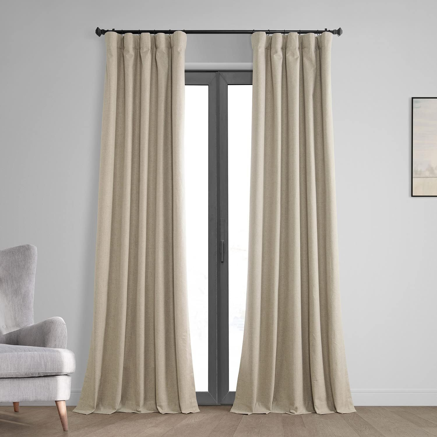 Light Tan Brown Vintage Thermal Cross Linen Weave Blackout Rod Pocket Curtain - 50 in. W x 120 in. L (1 Panel)