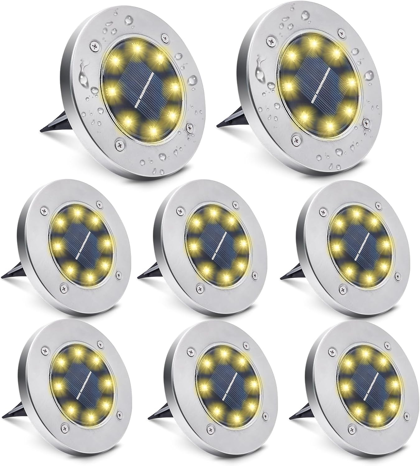 8 Pack Solar Ground Lights, 8 LED Waterproof In-Ground Lights Outdoor Landscape Lighting for Lawn, Garden, Patio, Pathway, Yard, Deck, Driveway, Walkway (Warm White)