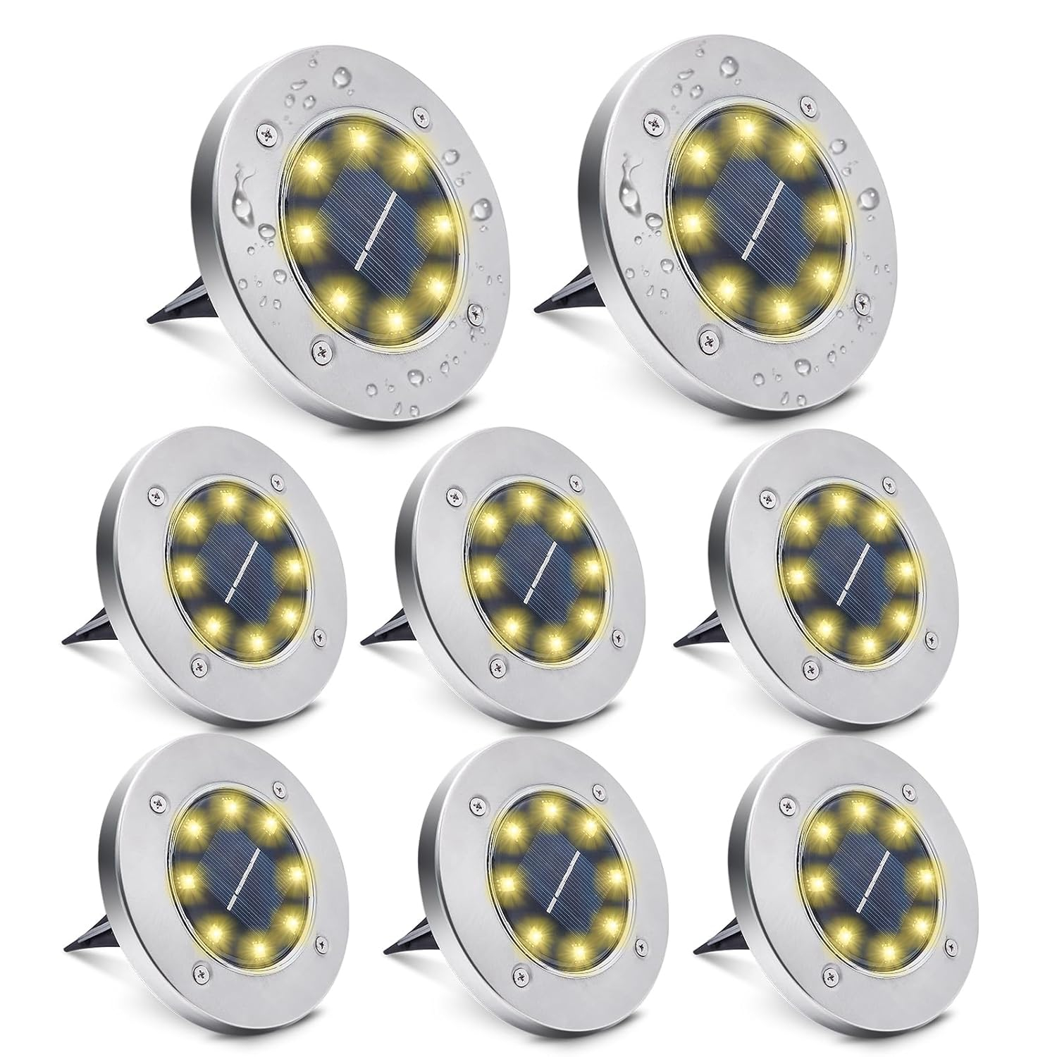 8 Pack Solar Ground Lights, 8 LED Waterproof In-Ground Lights Outdoor Landscape Lighting for Lawn, Garden, Patio, Pathway, Yard, Deck, Driveway, Walkway (Warm White)