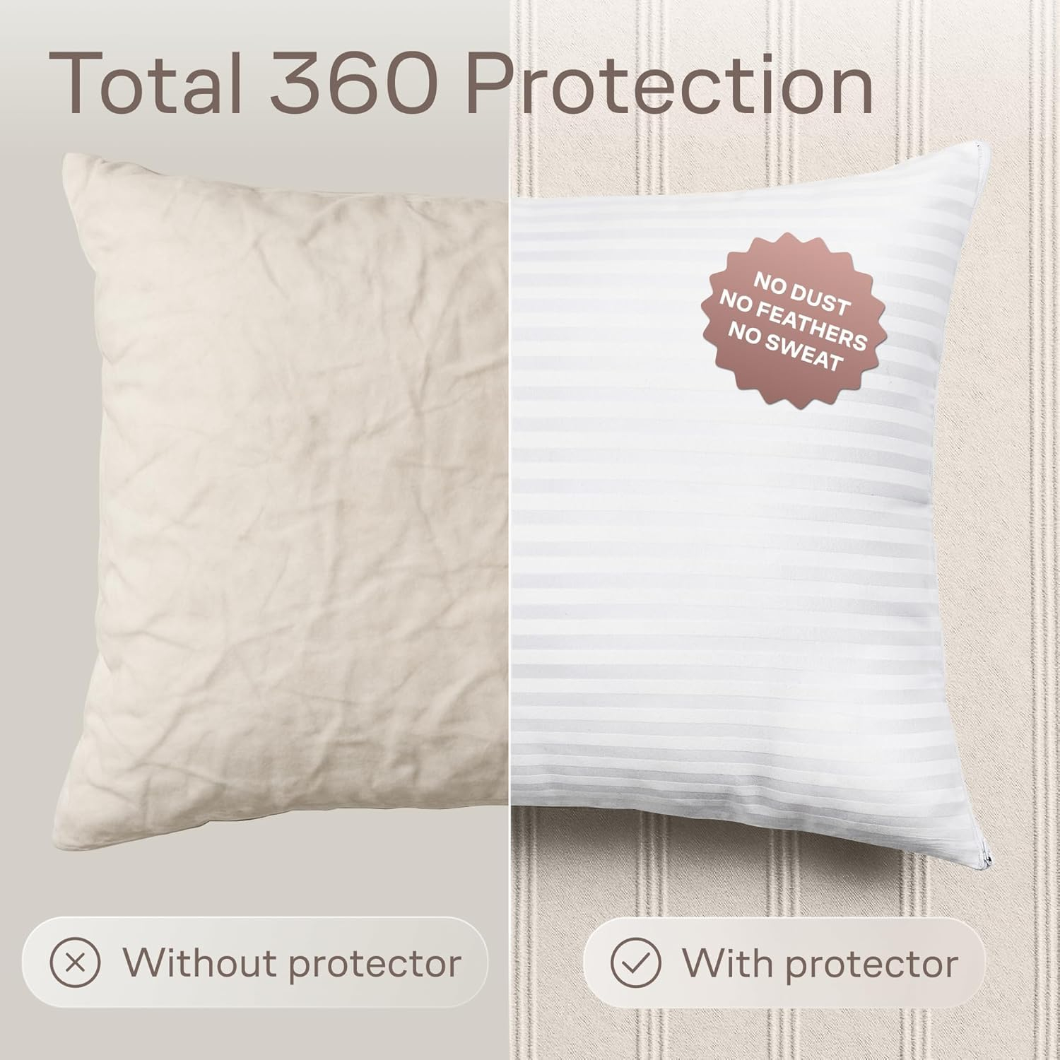 Ultra Soft Pillow Protectors with Zipper Queen Size - Set of 4 Breathable Pillow Covers - 100% Protection Against Stains, Dust & Dirt - Machine Washable (Dark White)