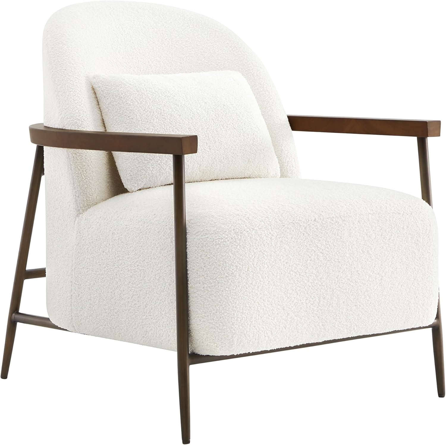 Quiteria Camel Fabric Accent Chair with Solid Wood and Metal Frame