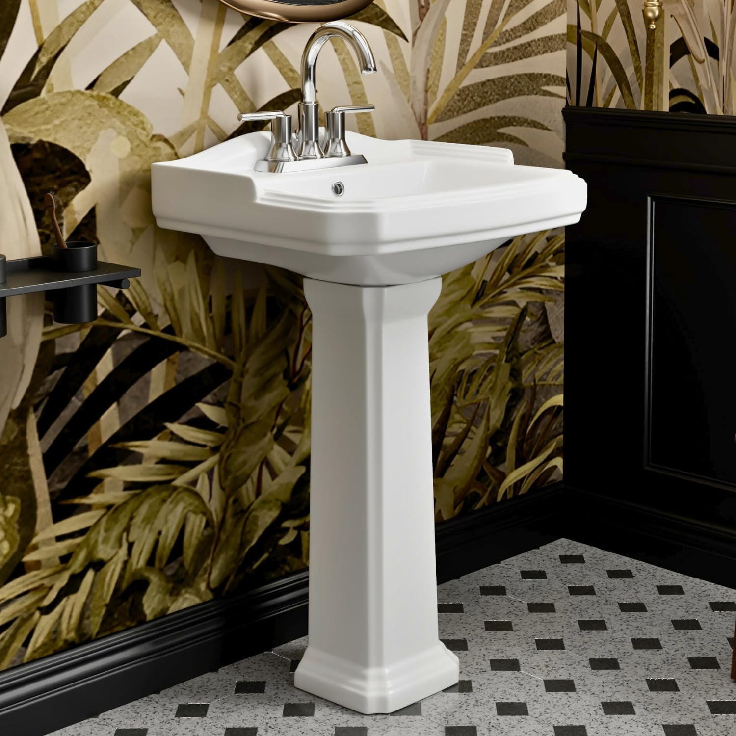 Classic Vintage Bathroom Pedestal Sink, Los Flexi 23"W x 19"D White Ceramic Freestanding Sinks for bathrooms, Overflow, 3 Pre-Drilled Holes for 4-Inch Faucets, Easy Install