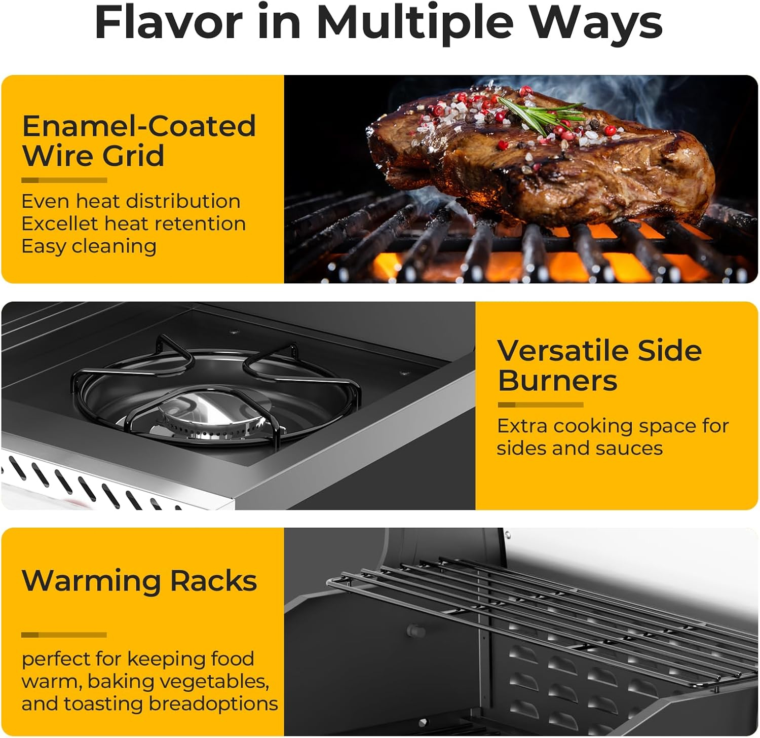 R.W.FLAME 4-Burner Propane Gas BBQ Grill with Side Burner & Cast iron grill net and baking pan, 42,000 BTU Stainless Steel Cabinet Style Propane Grill