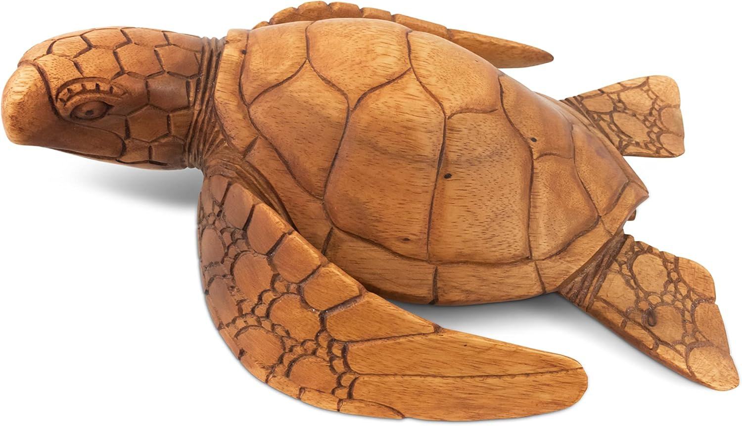 Handcrafted Mahogany Suar Wood Sea Turtle Sculpture, 12"