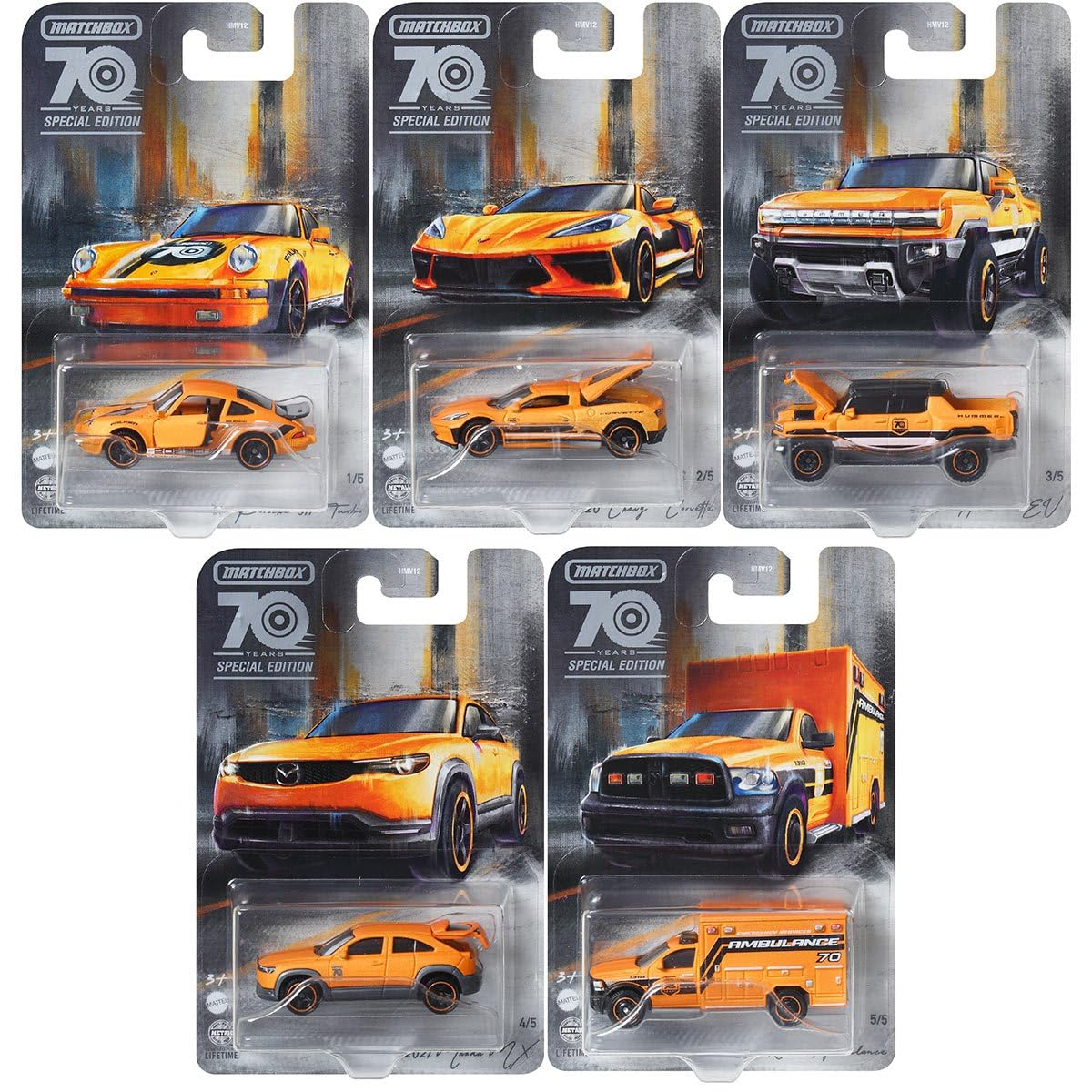 Matchbox 2023 70th Anniversary Special Edition Moving Parts Complete Set of 5 Diecast Vehicles from HMV12-956A Release