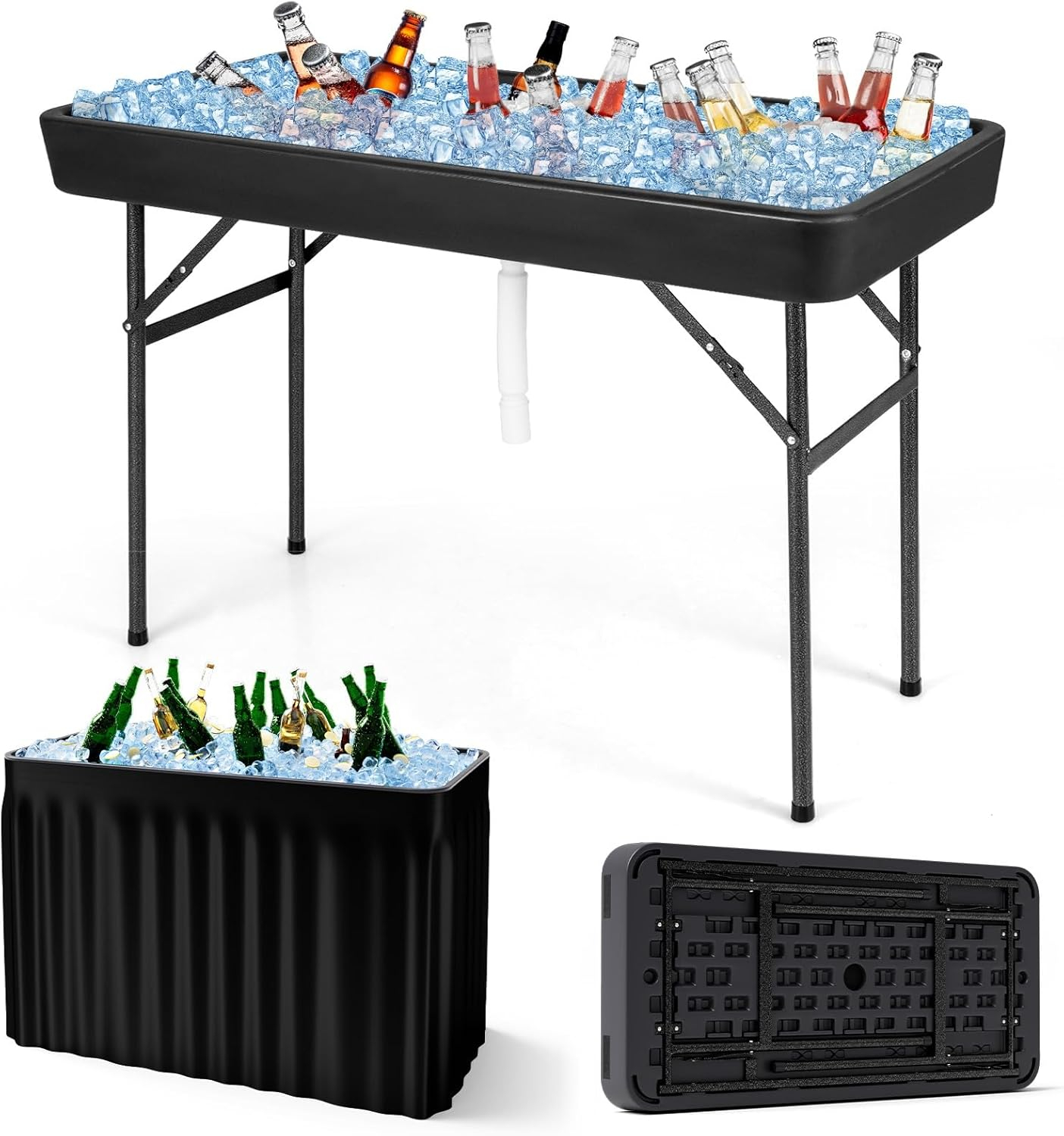48 in. Black Folding Ice Picnic Table with Removable Matching Skirt