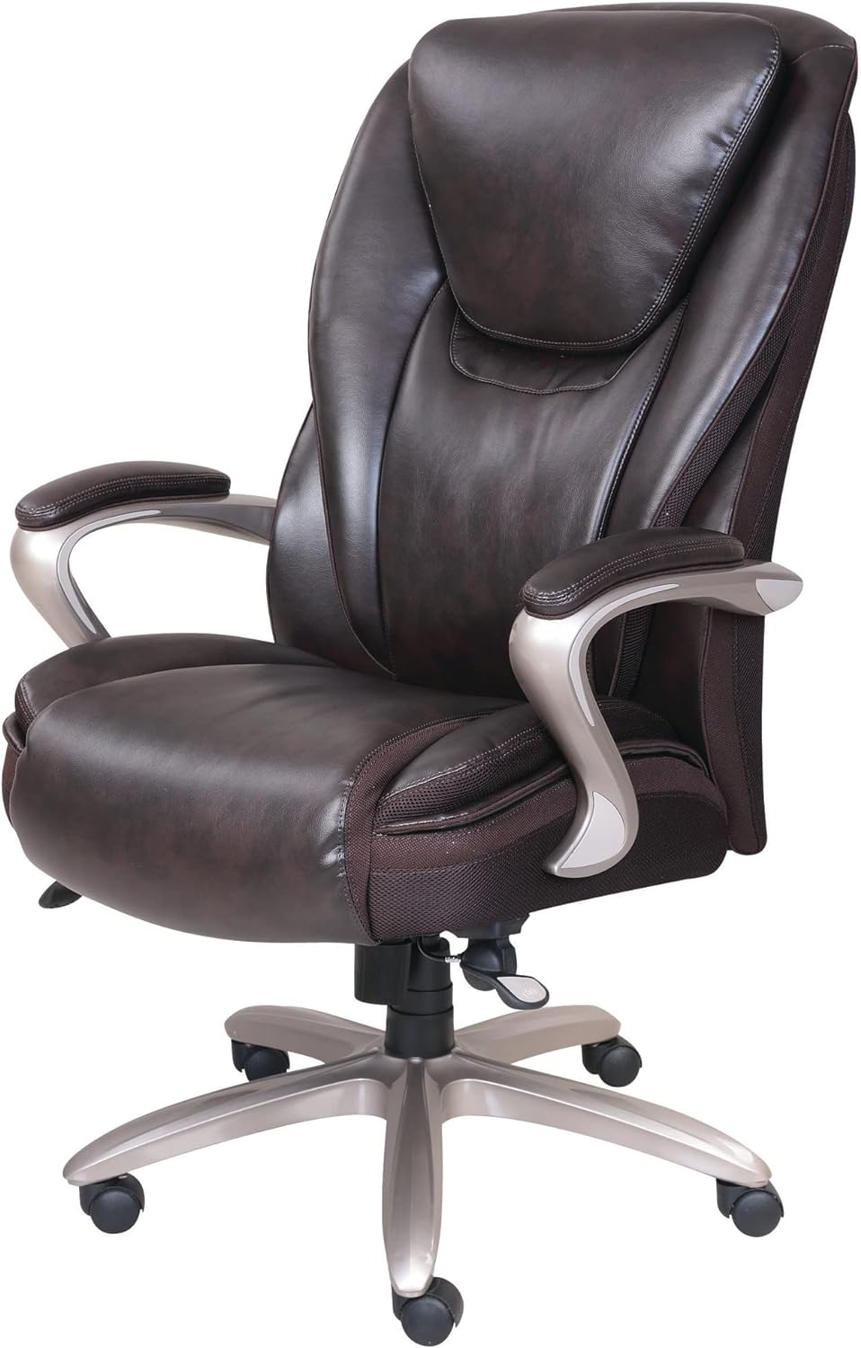 Serta® Smart Layers™ Hensley Big & Tall Ergonomic Bonded Leather High-Back Office Chair, Roasted Chestnut/Satin Nickel