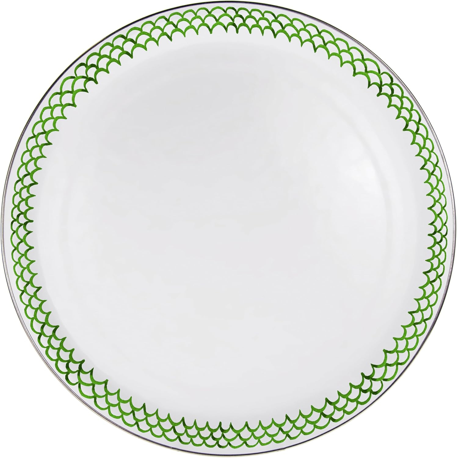 Green Scallop 20" Round Porcelain Enamel Serving Tray