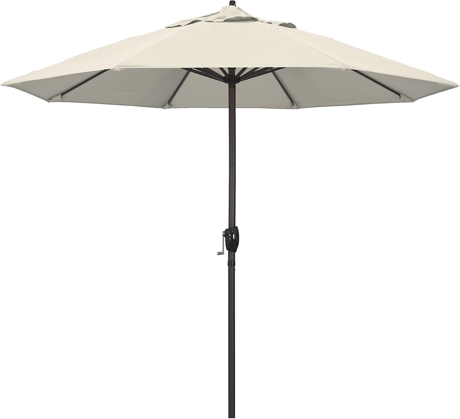 California Umbrella 9' Round Aluminum Outdoor Deck, Pool or Patio Umbrella, Crank Lift, Auto Tilt, Bronze Pole, Antique Beige Olefin