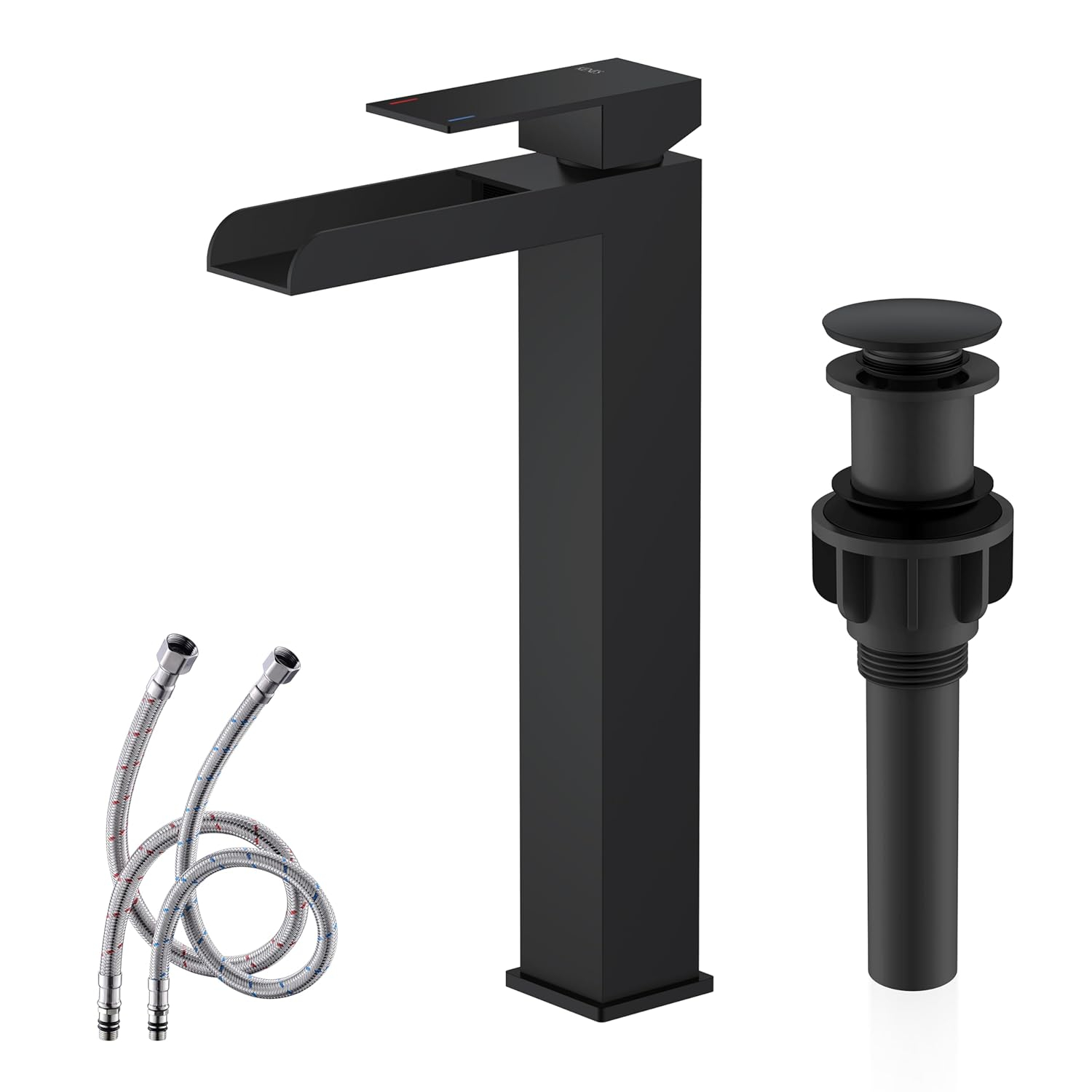Matte Black Stainless Steel Tall Waterfall Bathroom Faucet