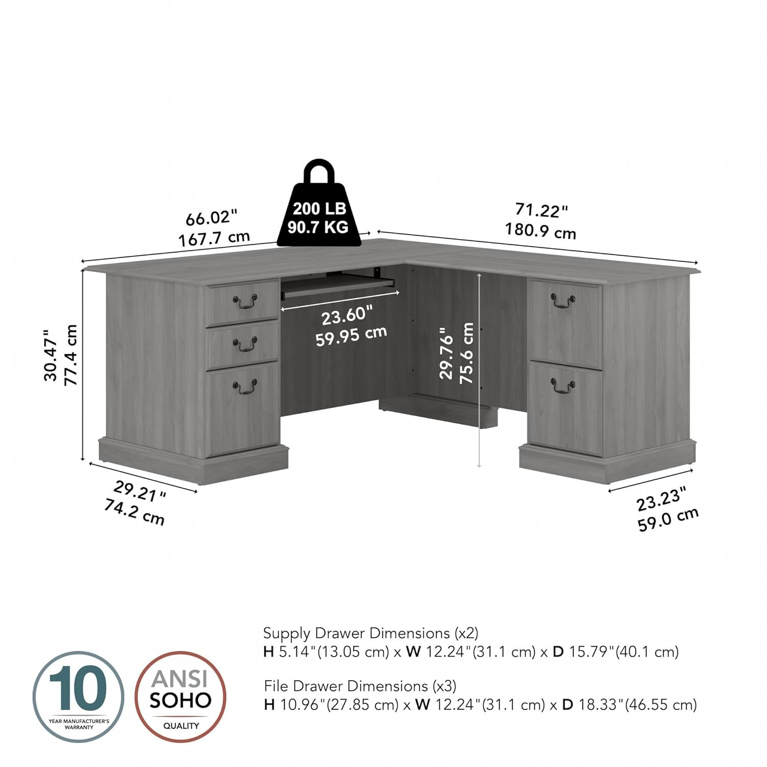 Bush Furniture Saratoga L Shaped Computer Desk with Drawers, Gray