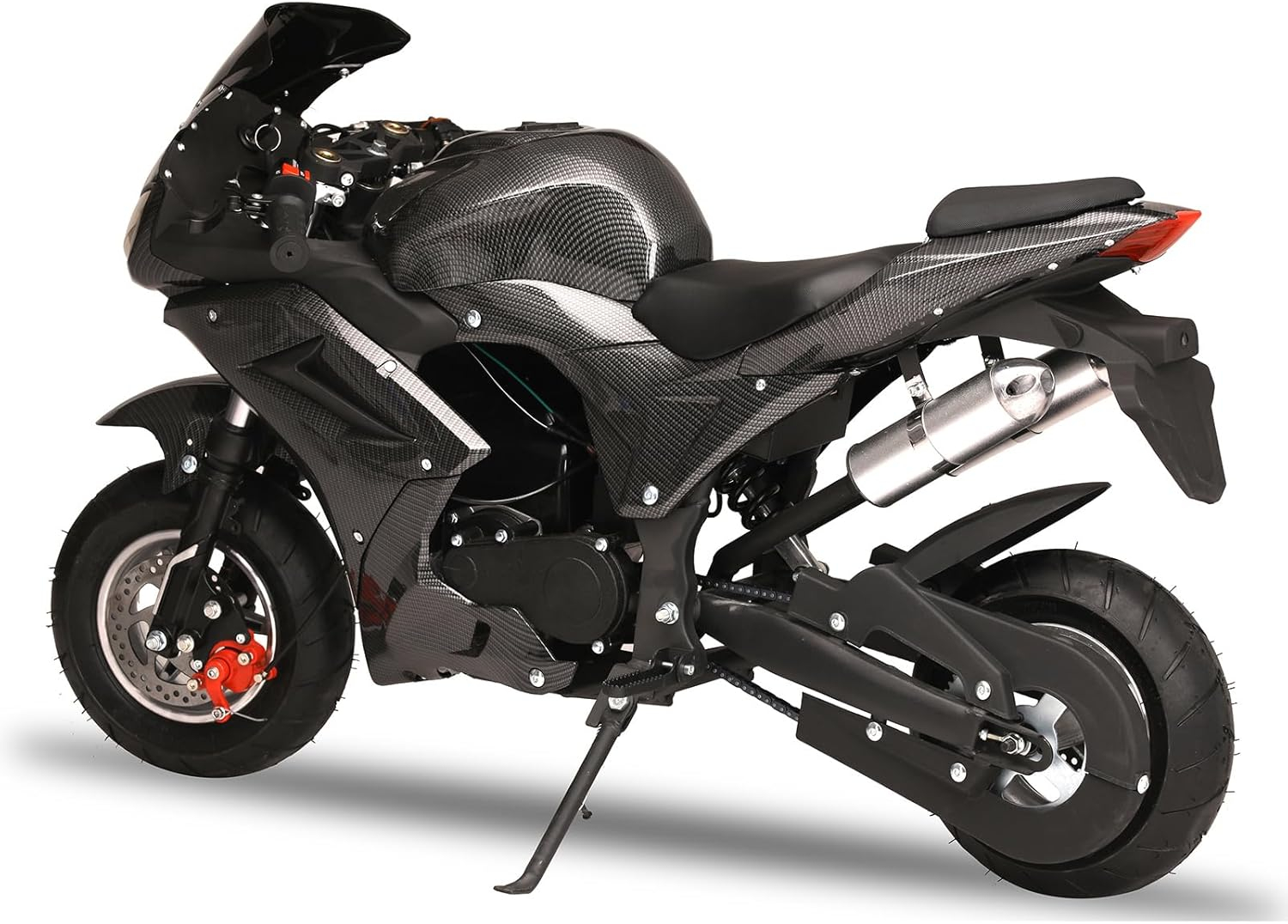 Mini Pocket Bike Motorcycle 49cc 4-Stroke Gas Bike Motorbike with Front Rear Disc Brakes, Gas Pocket Motorbike Racing Max Speed 25MPH, Dual Headlights Black