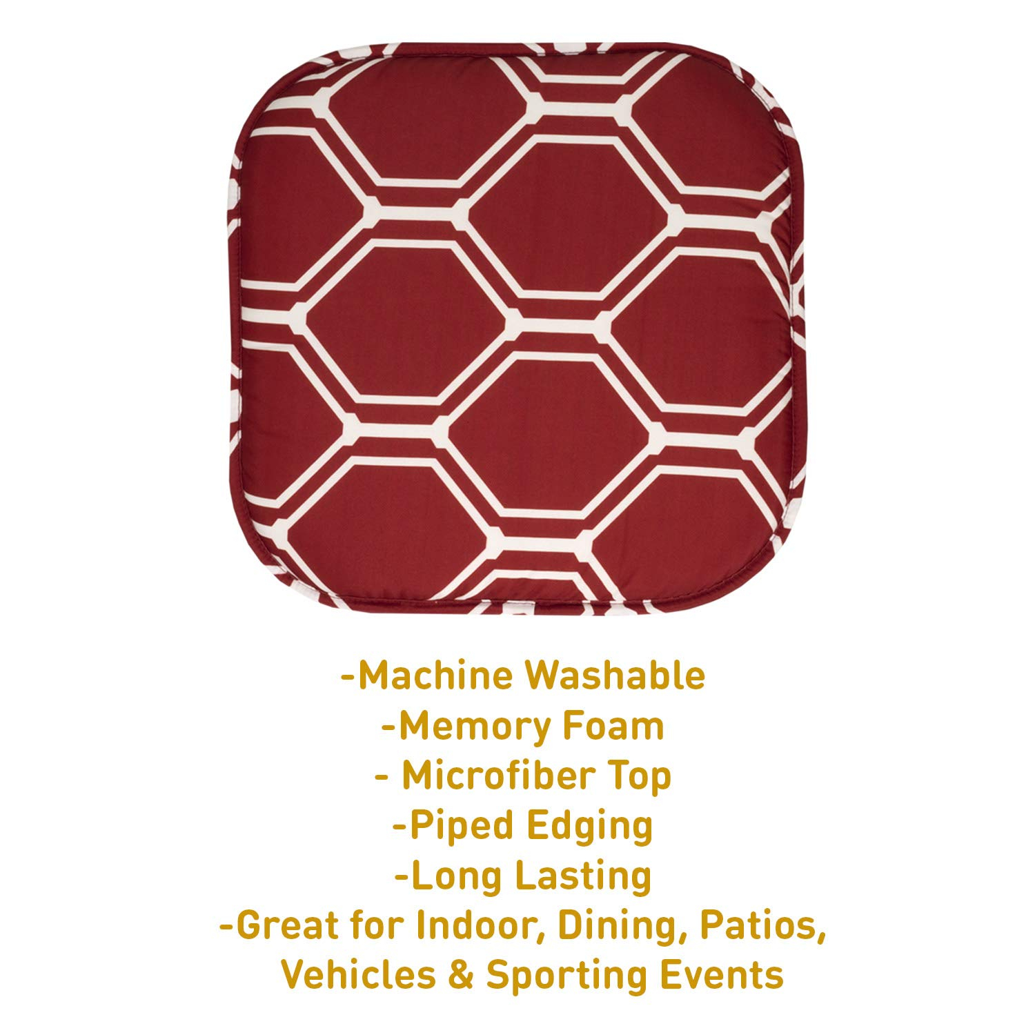 Mirage Wine and White Memory Foam Square Chair Pads, 16" x 16", 4 Pack