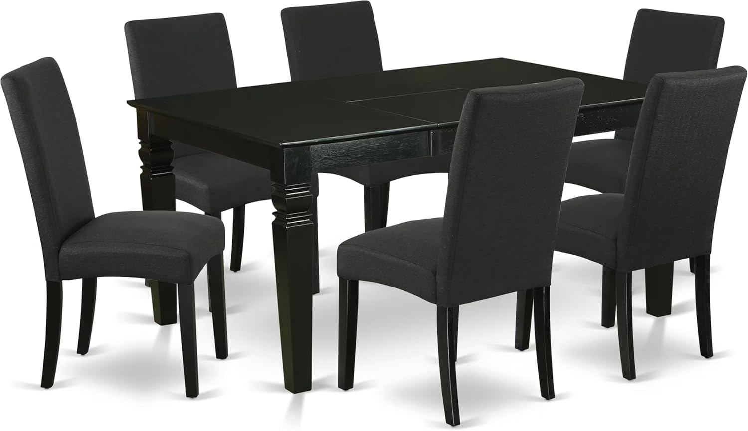 East West Furniture WEDR7-BLK-24 7 Piece Dining Set Consist of a Rectangle Dining Room Table with Butterfly Leaf and 6 Black Color Linen Fabric Upholstered Chairs, 42x60 Inch, Black