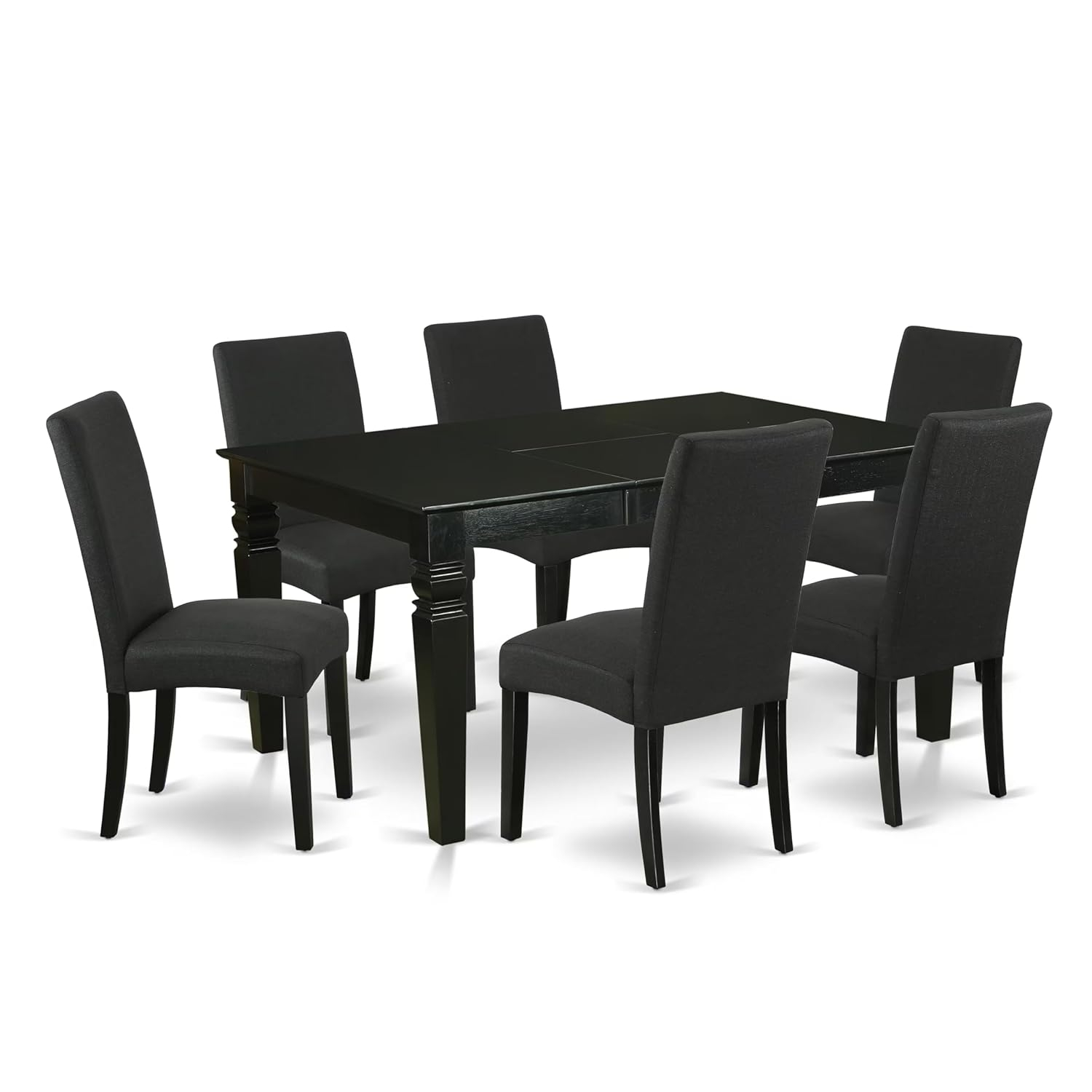 East West Furniture WEDR7-BLK-24 7 Piece Dining Set Consist of a Rectangle Dining Room Table with Butterfly Leaf and 6 Black Color Linen Fabric Upholstered Chairs, 42x60 Inch, Black