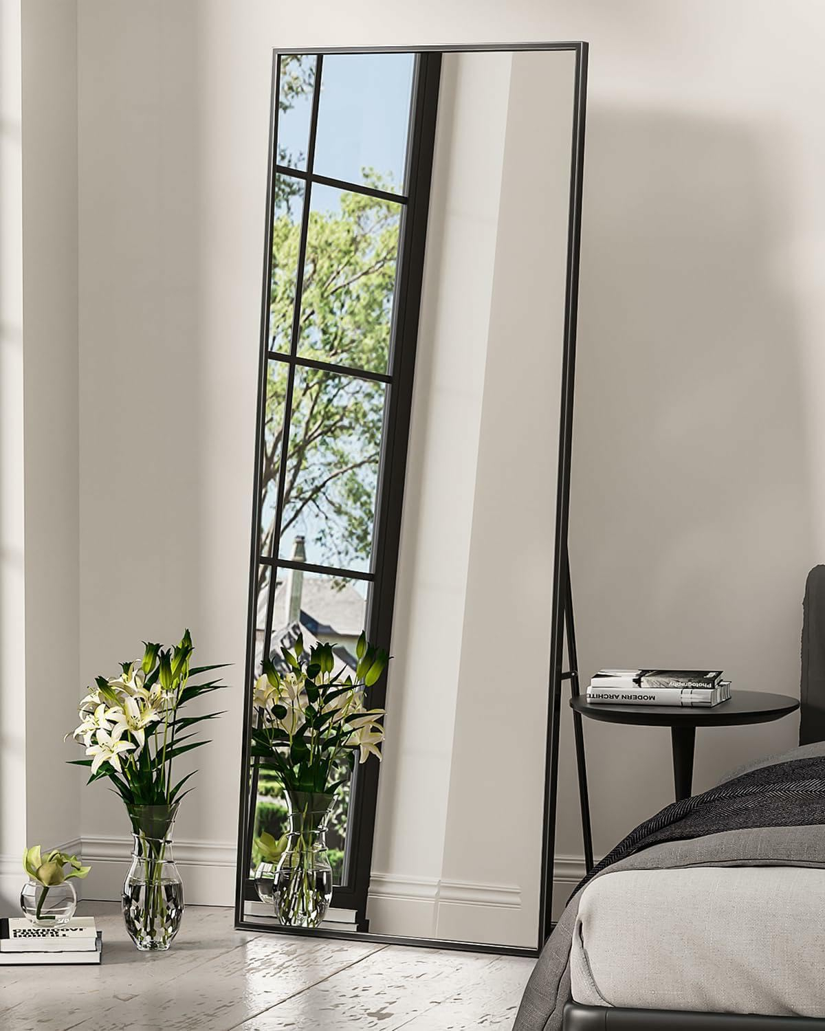YSSOA Full Length Mirror - Standing & Leaning, Large Bedroom Mirror with Black Aluminium Frame, 65"x22"