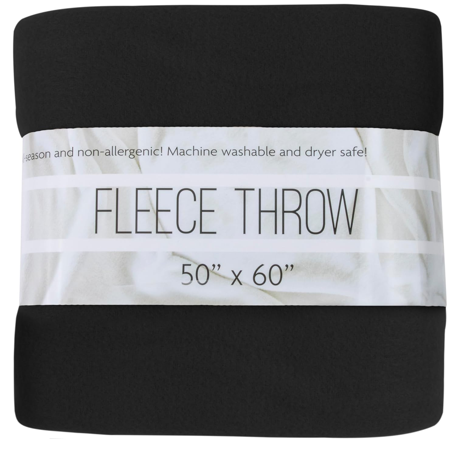 Single Solid Color Hypoallergenic 60”L x 50”W Fleece Throw Blanket for Fall, Winter, Spring, Summer, Men, Women, Children & Pets in Black