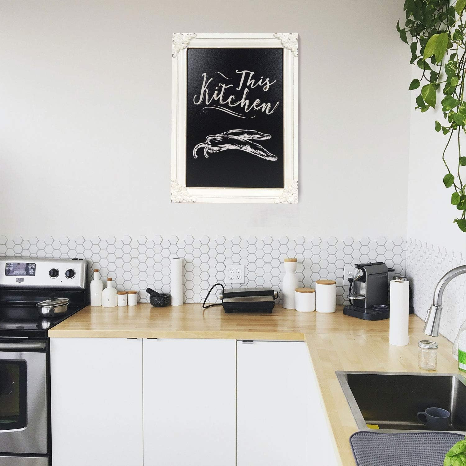 NIKKY HOME Decorative Chalk Board Farmhouse Kitchen Chalkboard Wall Sign Framed Hanging Display Non-Porous Easy to Clean 16" x 12" Rustic Blackboard for Weddings, Birthdays, Restaurant, Menu