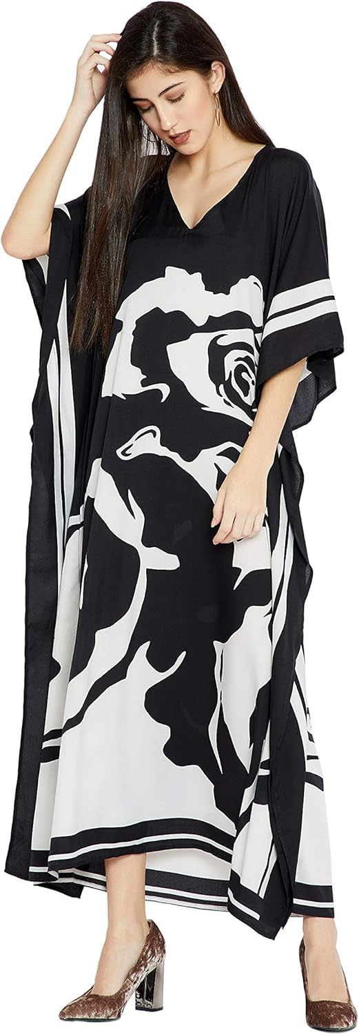 Caftan for Women Plus Size Black And White Kaftan Beach Swimsuit Cover Up Maxi House Dresses