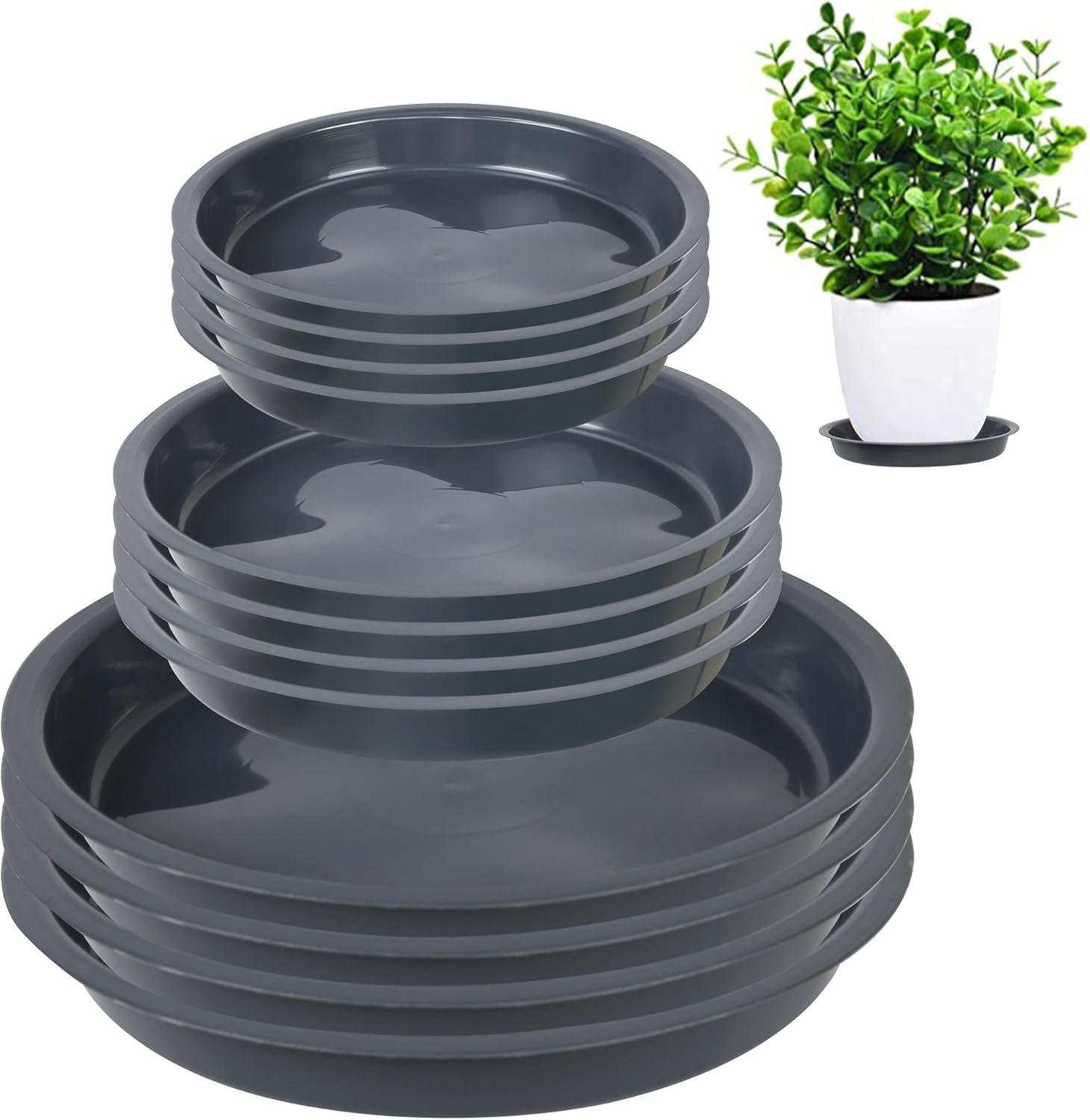 Tripumer 12Pack Plant Saucers 6inch/8inch/10inch Black Plant Saucers Plastic Planter Trays Round Trays Heavy Duty Drip Trays Perfect for Indoor and Outdoor Plants