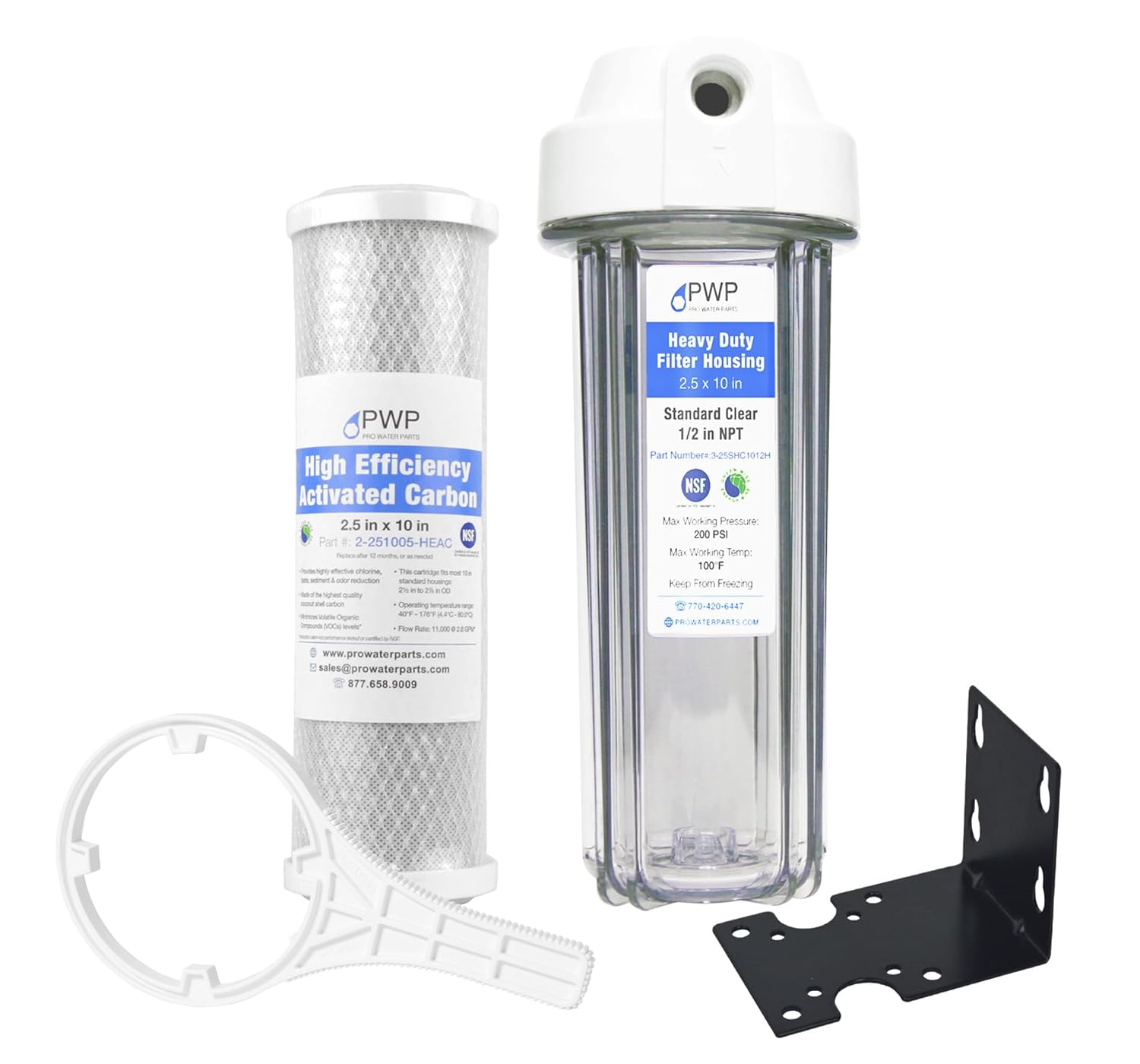 Clear RV Filter Housing with High Efficiency Activated Carbon Filter 2.5X10" 1/2" NPT Ports Replaces FRE-10H