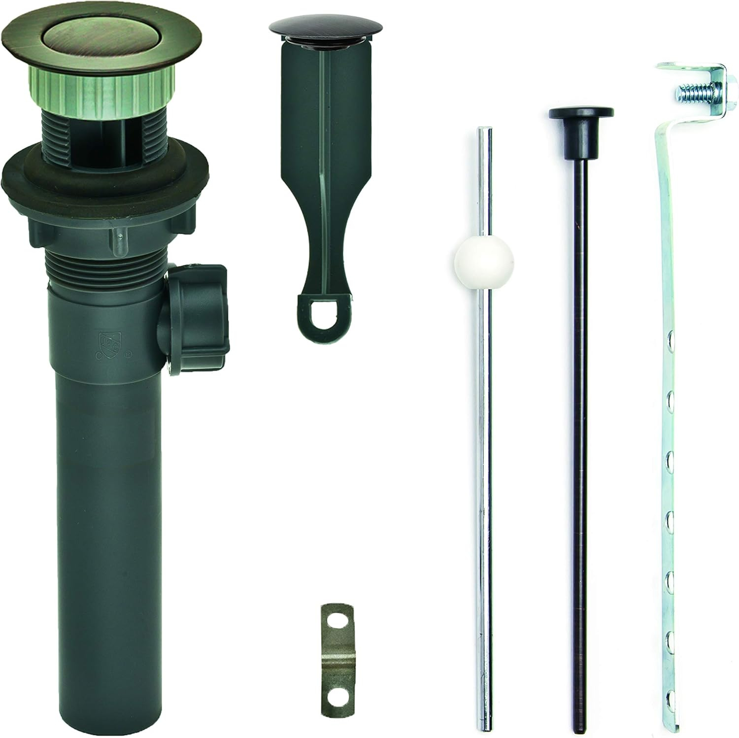 PF WaterWorks PF0735-ORB-GR, Gray ABS Body Bathroom Sink/Lavatory Pop-Up Drain with Ball Lift Rod | With Overflow | CUPC Listed, Oil Rubbed Bronze