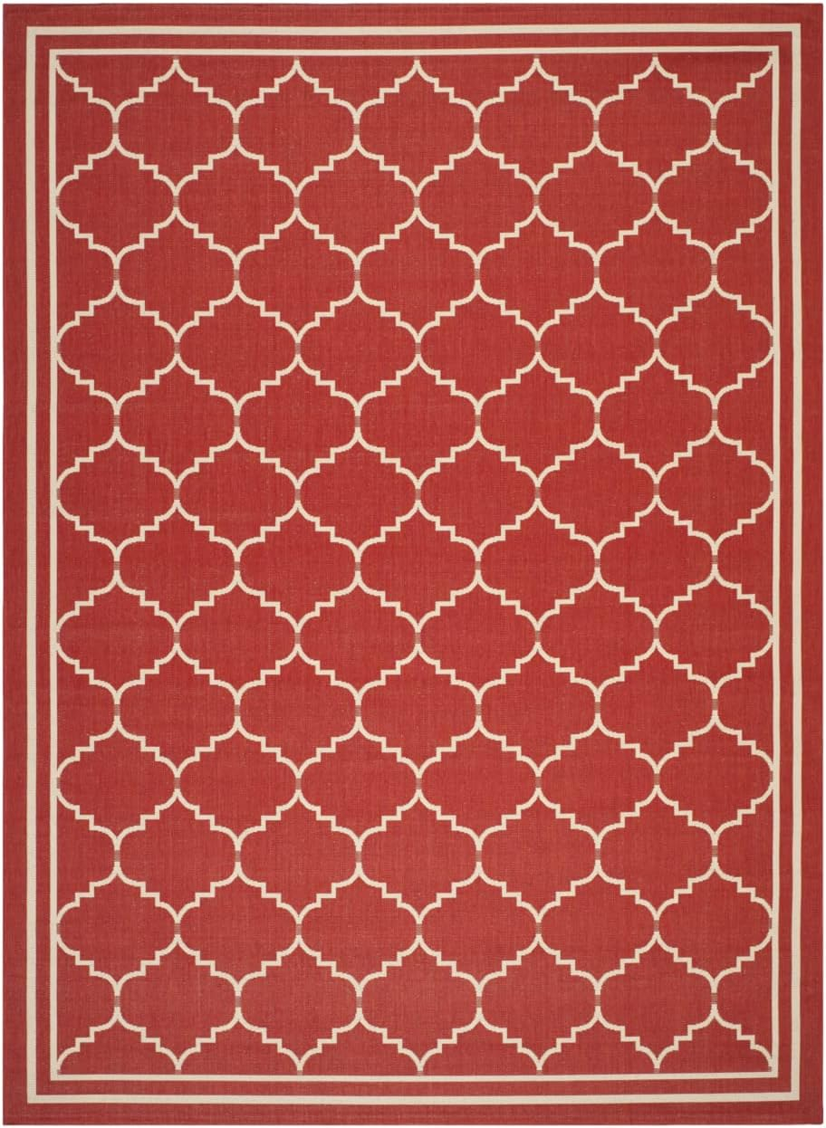 SAFAVIEH Courtyard Amy Geometric Indoor/Outdoor Area Rug, 9' x 12', Red/Beige