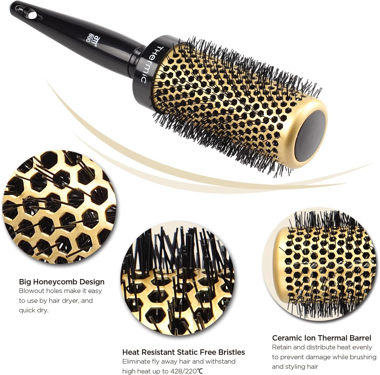 Round Brush for Blow Drying,Ceramic Ionic Thermal Barrel & Antistatic Bristles, Salon Blowout Hair Styling for Wet or Dry (Includes 4 Clips)