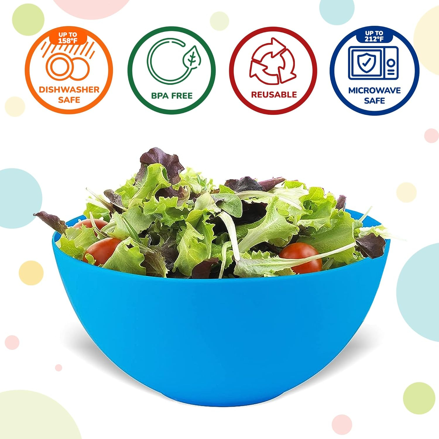 Plastic Bowls Set of 12 Kids Bowls - 24 Oz Microwave & Dishwasher Safe, BPA Free, Brightly Colored for Cereal, Soup, Snack, Fruit or Salad