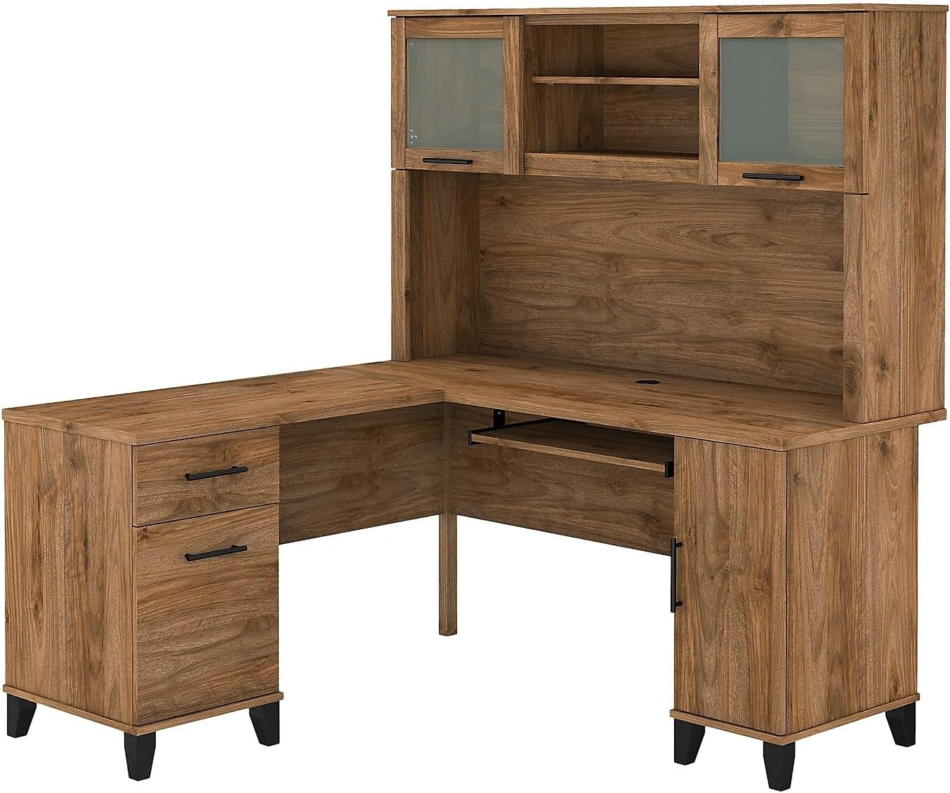 Bush Furniture Somerset 60" L Desk and Hutch with Storage, Fresh Walnut