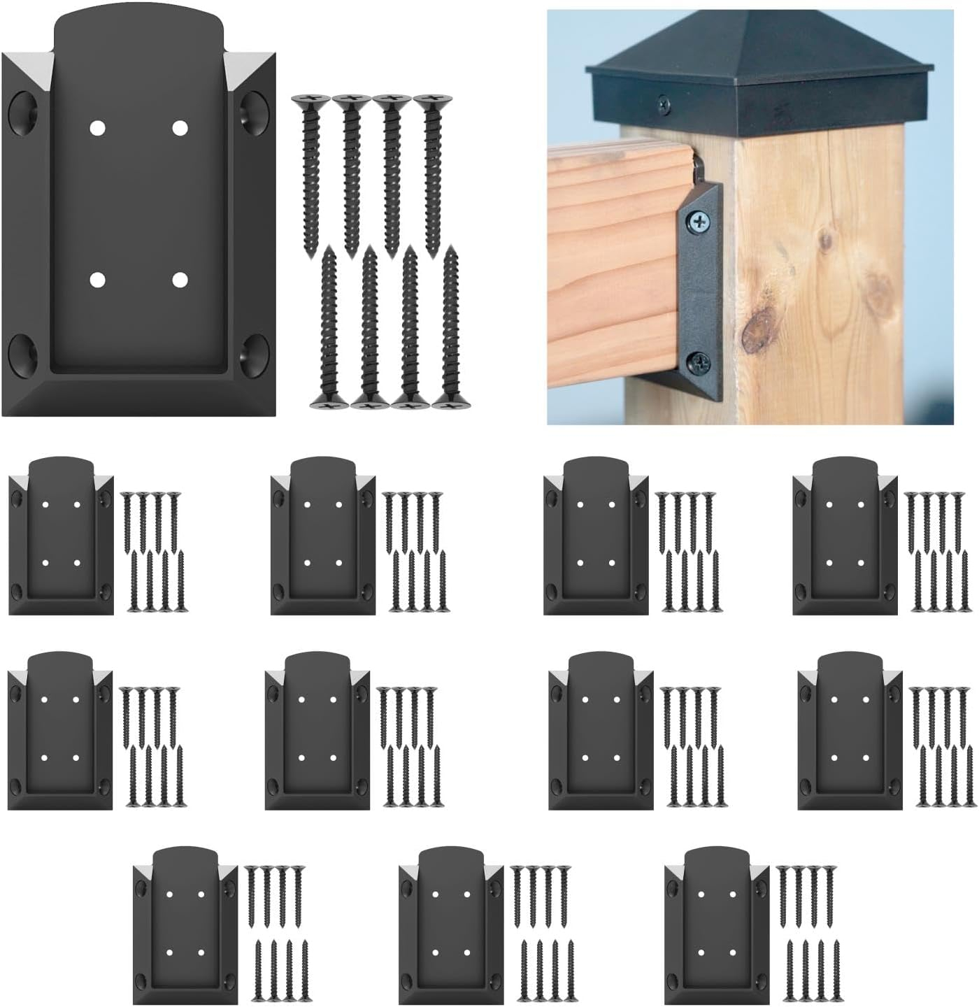 12pcs Deck Railing Brackets Connectors for 2x4 (1.5"x3.5") Railing Wood Post with 96 pcs Rust-Free Steel Screws Available for Different Railing Angles KF4012