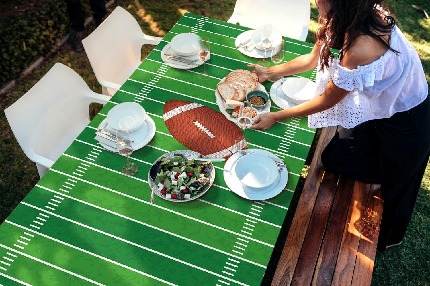 American Football Field Tablecloth Game Time Touchdown Sport Themed Party Decoration Kitchen Dining Room Home Rectangular Table Cover 60×104inch