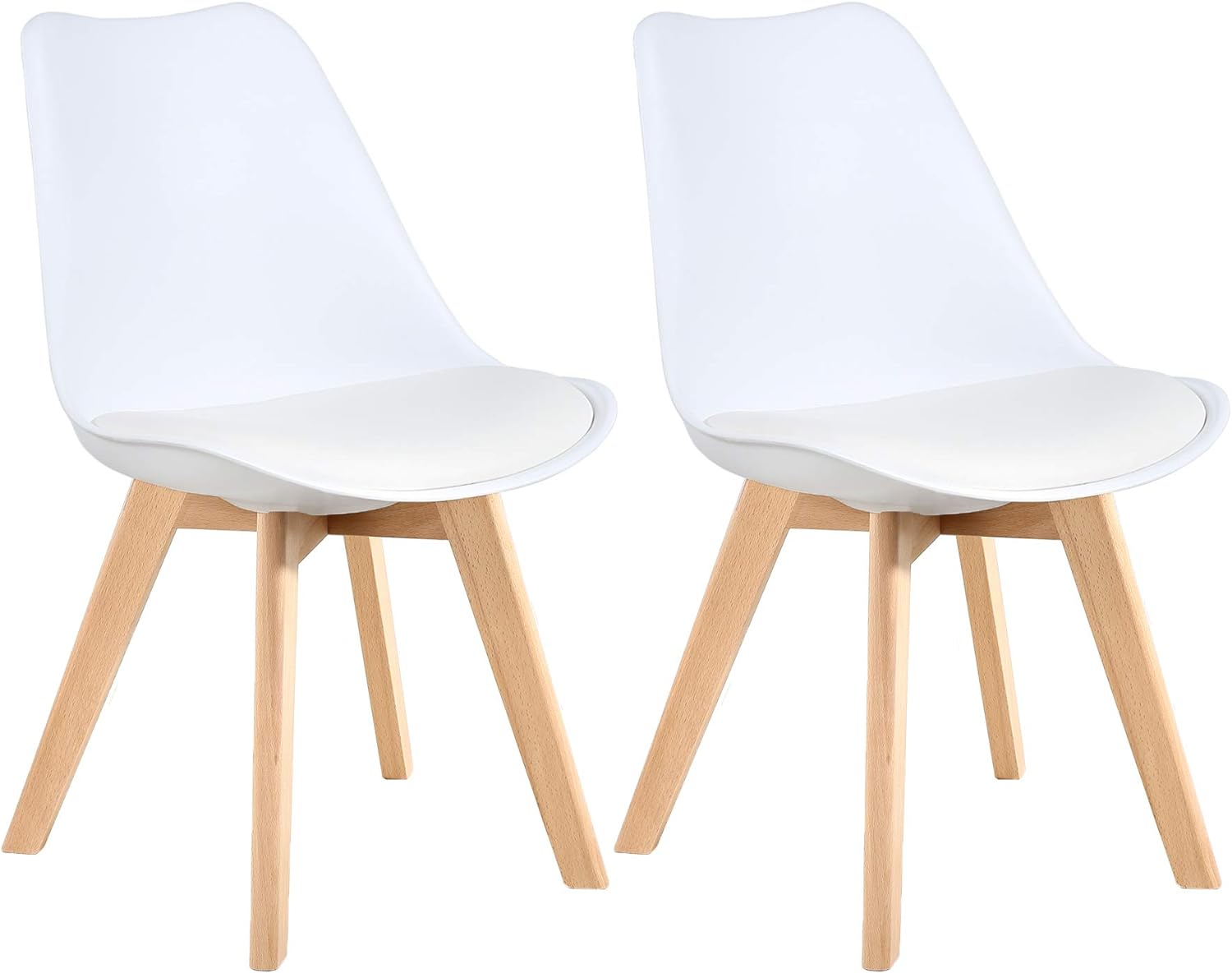LSSBOUGHT PU Leather Dining Chairs Upholstered Shell Chairs with Wood Legs Set of 2 White-2-Piece