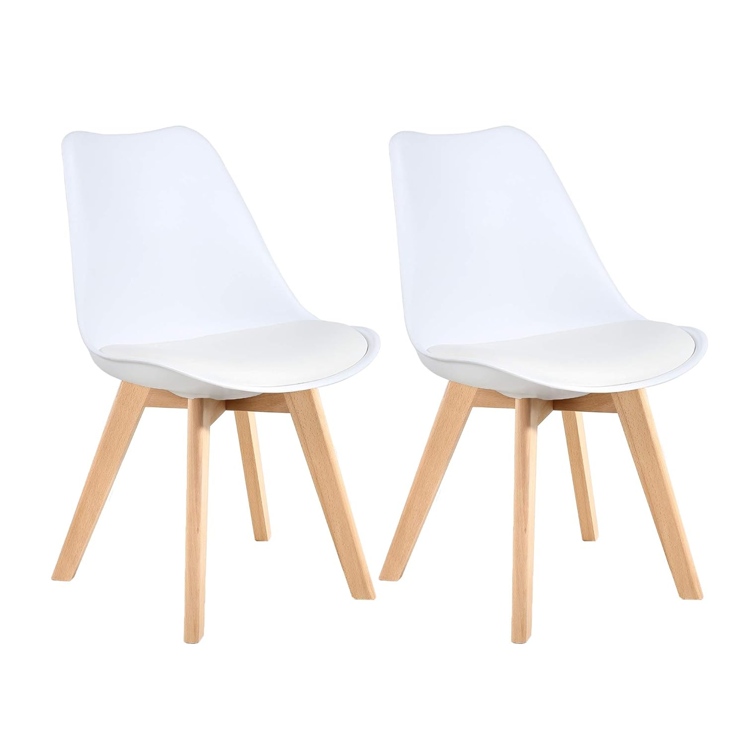 LSSBOUGHT PU Leather Dining Chairs Upholstered Shell Chairs with Wood Legs Set of 2 White-2-Piece