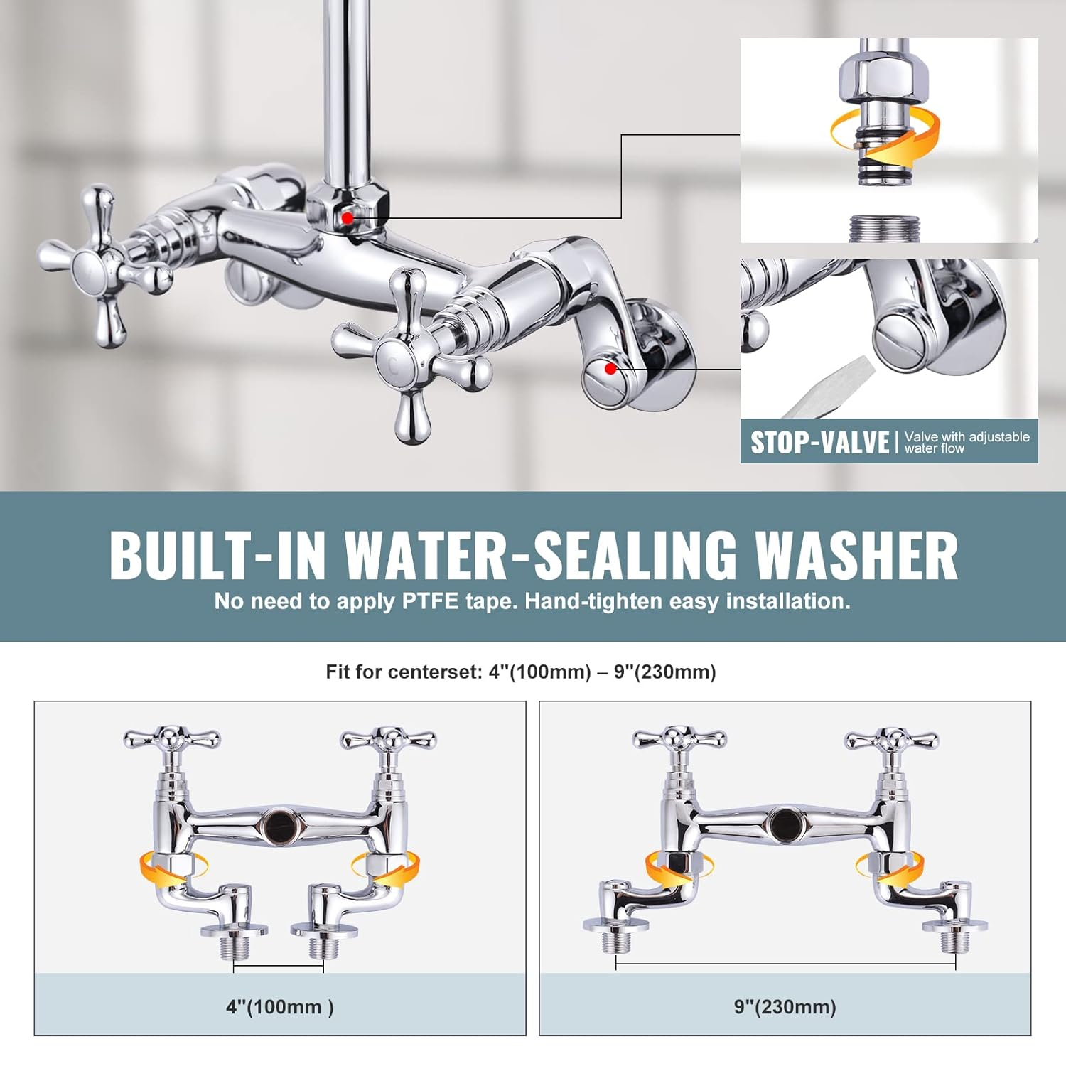 26 in. Commercial 3-Handle Pull Down Kitchen Faucet Wall Mount with Pre Rinse Sprayer in Chrome