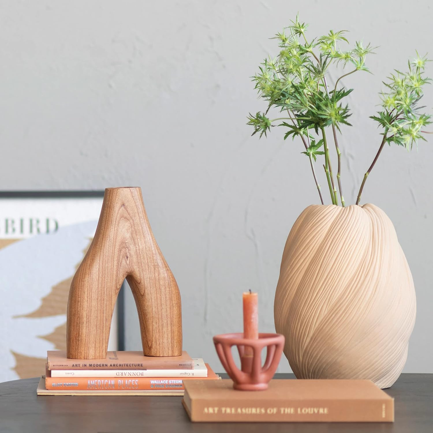 Decorative Arched Wood Vase, Natural