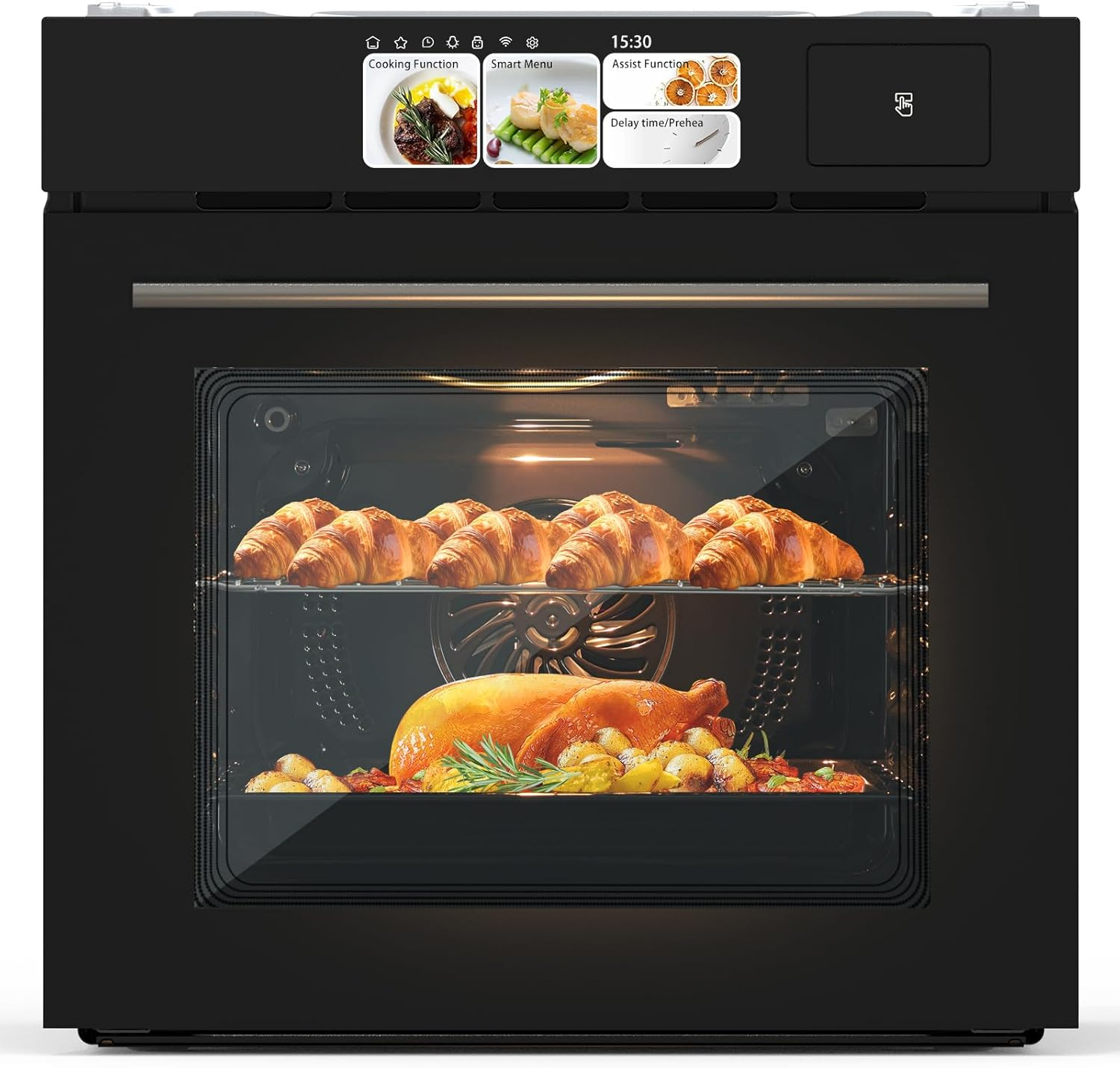 24" Electric Ovens Single Wall Oven,2.5Cu.ft Convection Built-in Oven,with 8 Cooking Mode, 3000W, 240V,  Stainless Steel, Colorful Touch Screen, Transparent Window, Black