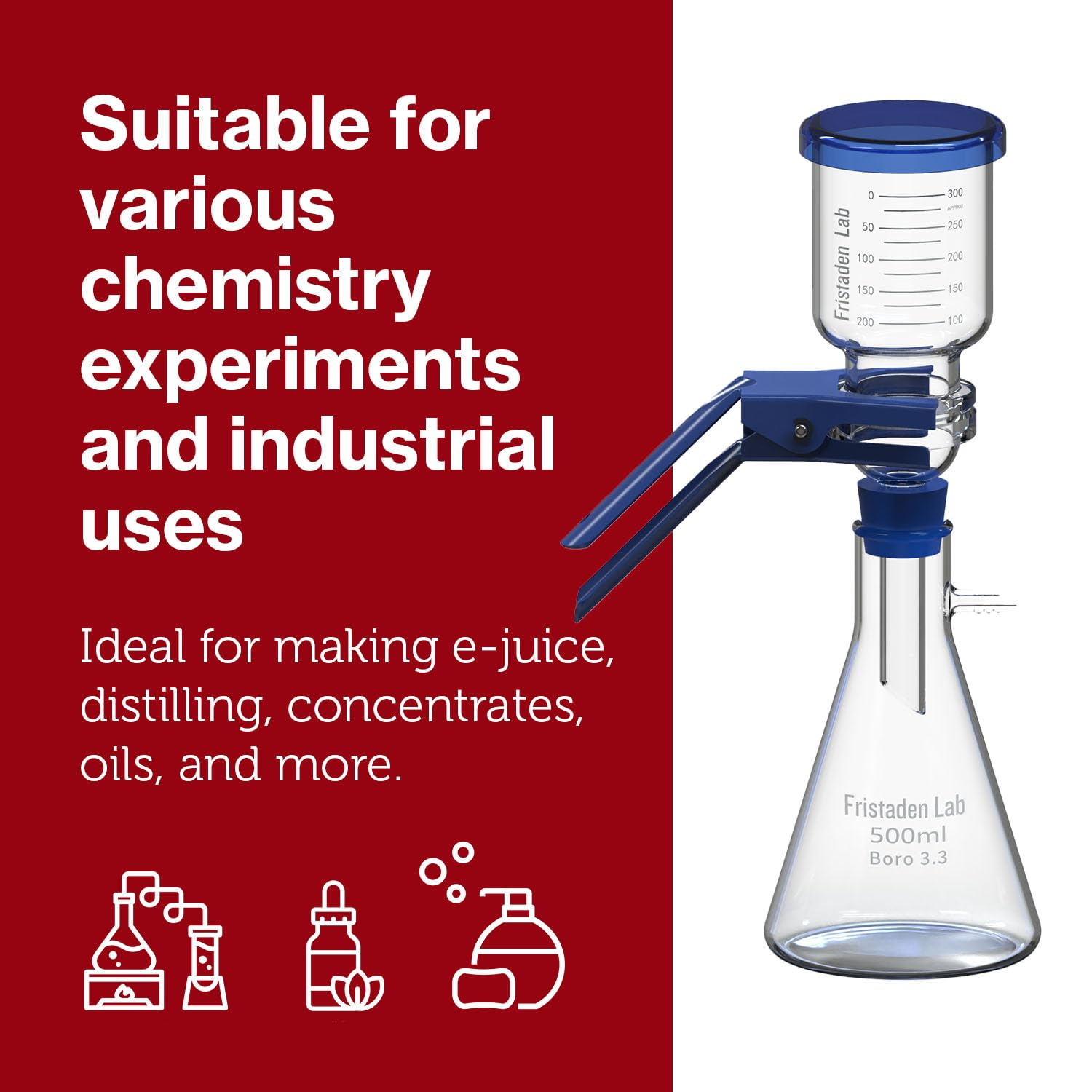 Fristaden Lab Vacuum Filtration Apparatus Kit | 500 mL Filtering Flask | 300 mL Glass Buchner Funnel | USA Company