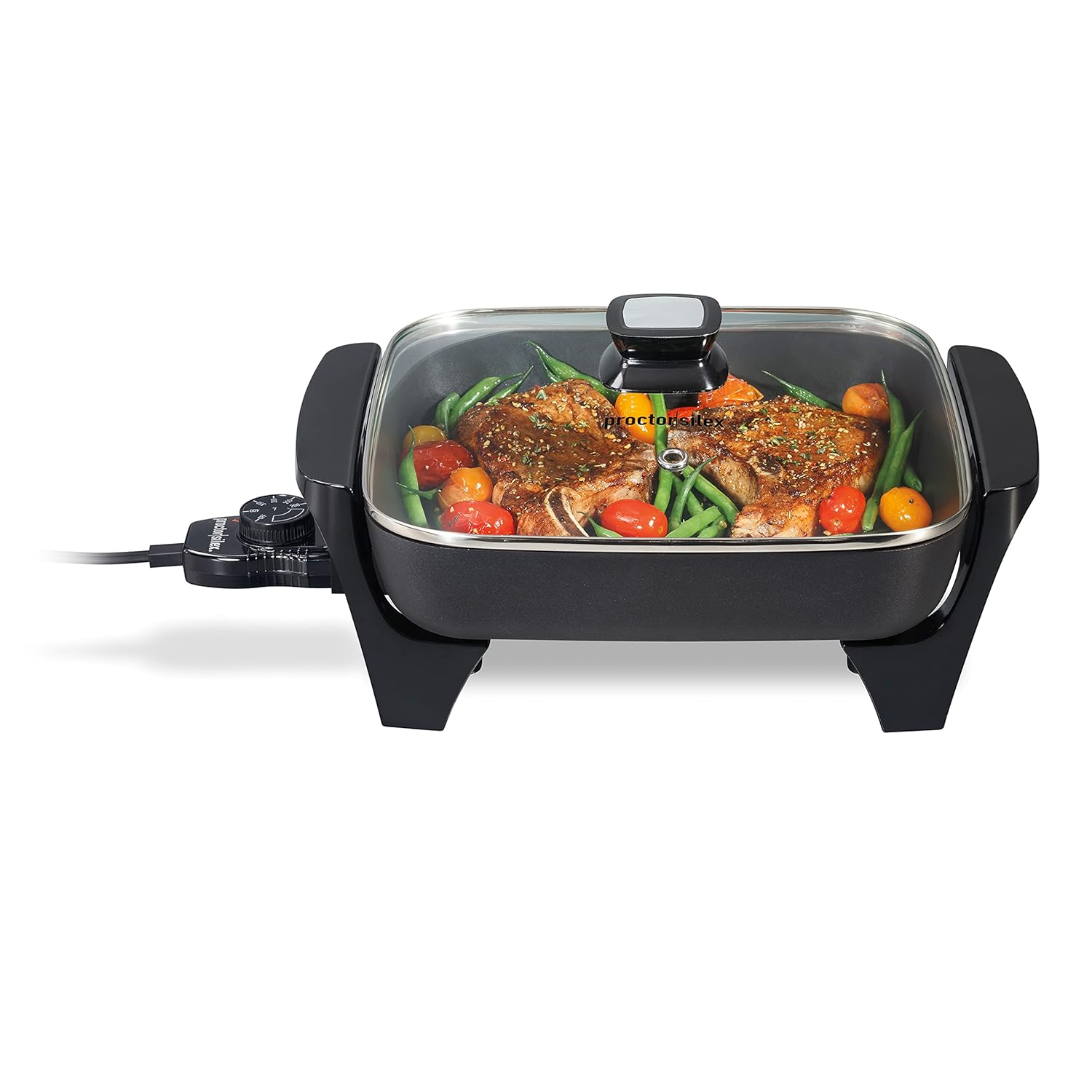 Electric Skillet with Lid, 116 sq. in. Nonstick Cooking Surface for Frying, Sauteing, Simmering and Braising, Adjustable Temp 200° to 400° F, Black (38526PS)