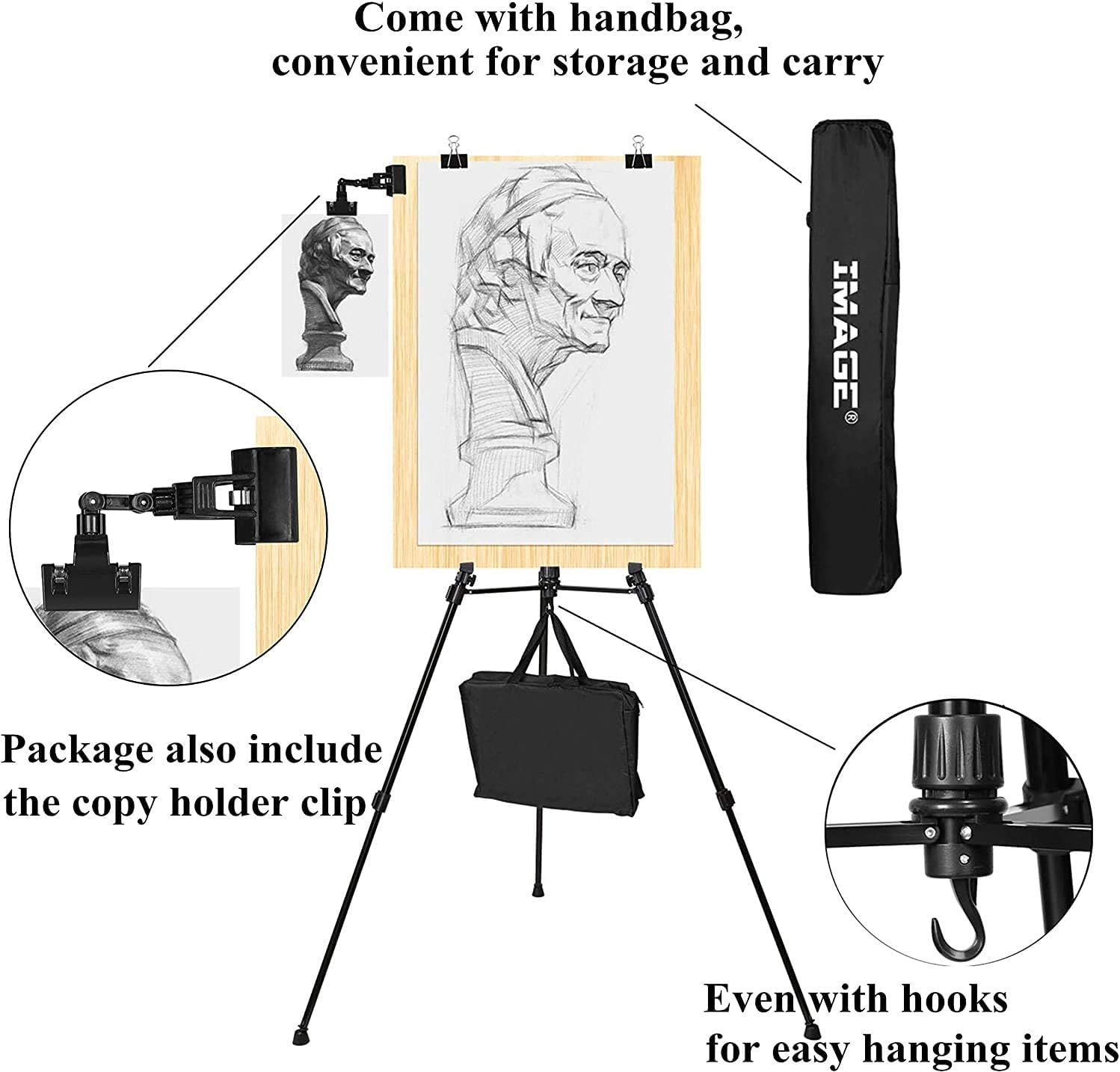 Easel Stand IMAGE Aluminum Metal Tripod Field Easel Adjustable Height 21 to 66 Inches Lightweight and Durable Artist Easel with Portable Bag for Floor/Table-Top Drawing and Displaying