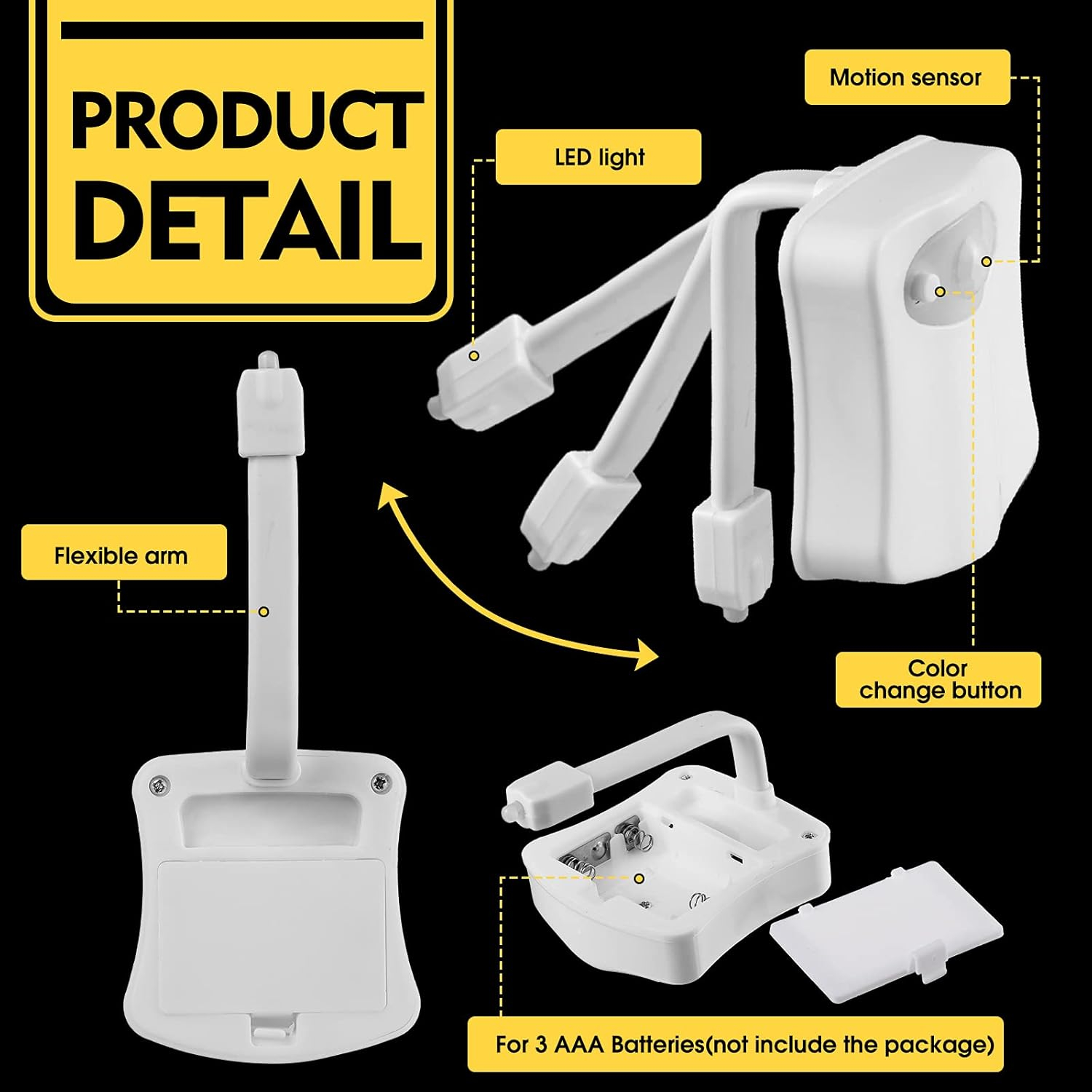 Honoson 6 Pieces Toilet Night Light Motion Activated Sensor Lamp 16 Colors Changing LED Inside Toilet Bowl, LED Light for Washroom Bathroom, Battery Not Included