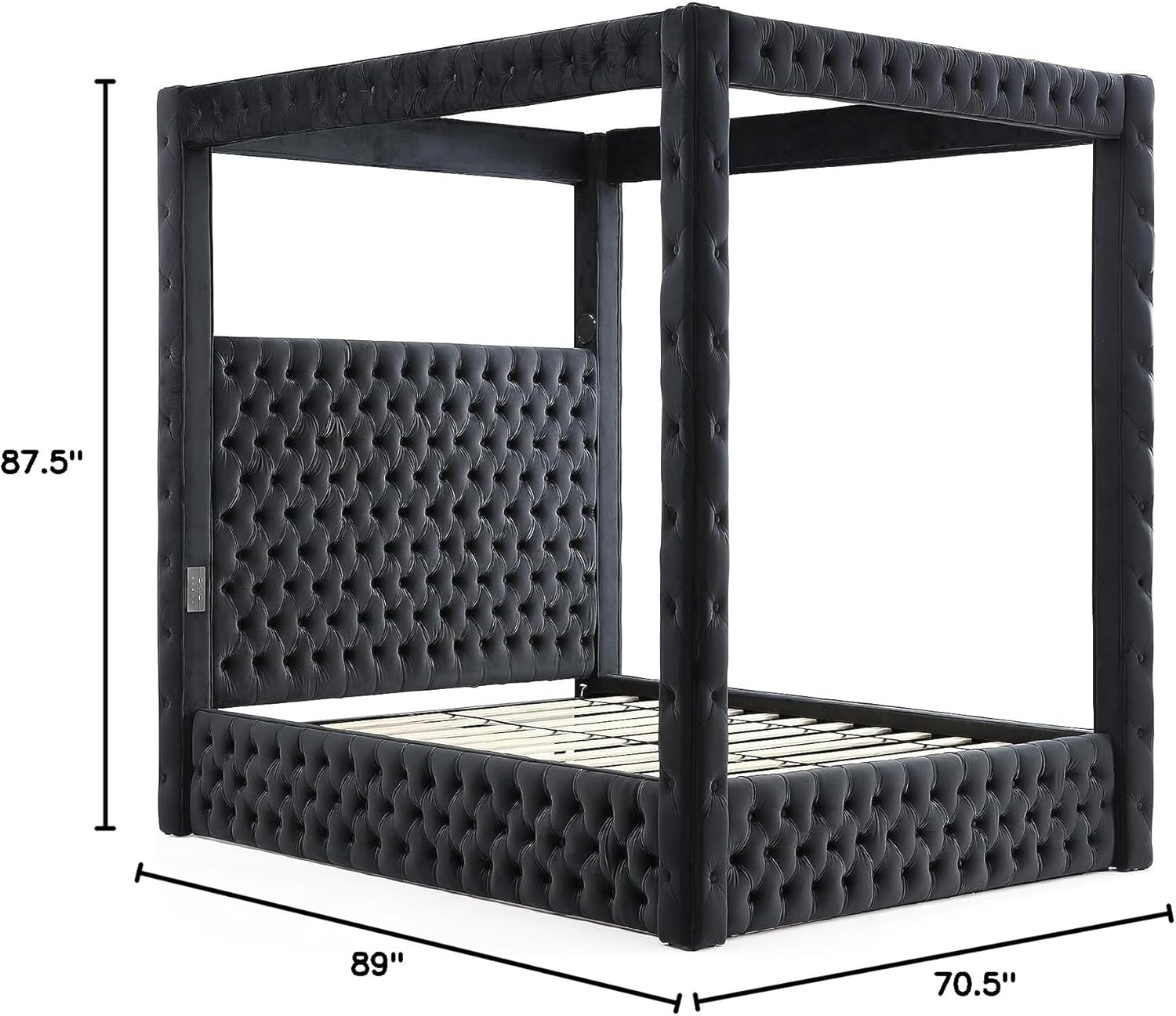 Woodpeckers Furniture and Mattress Luxurious Velvet Canopy Dream Bed with Speaker & USB Connection