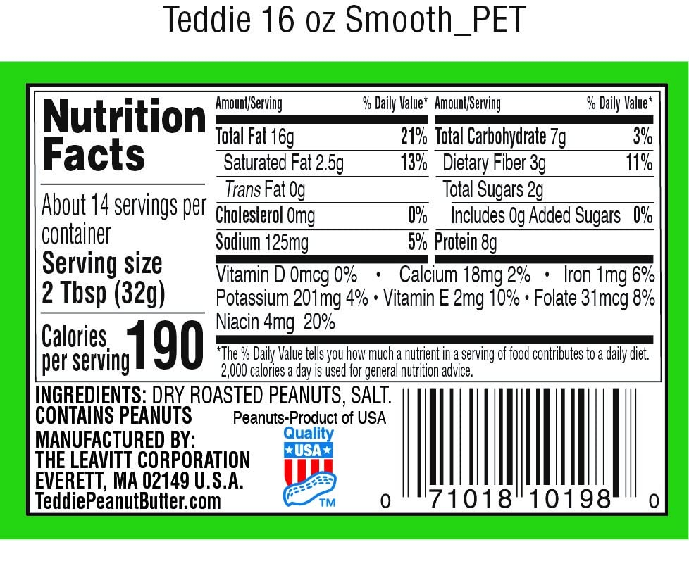 Teddie All Natural Smooth Peanut Butter, 16 oz