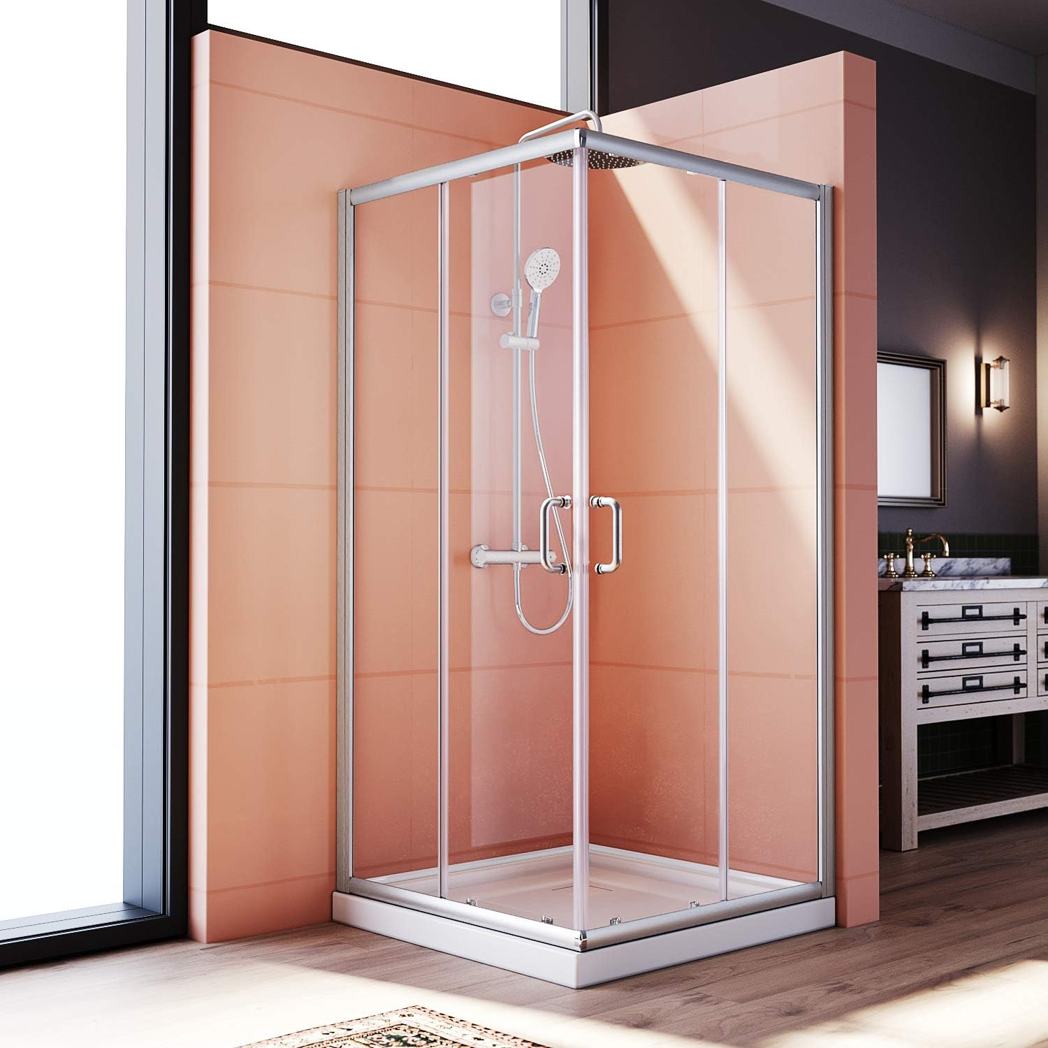 Elegant  Double Opening Sliding Shower Enclosurewith Shower Base Black Matte